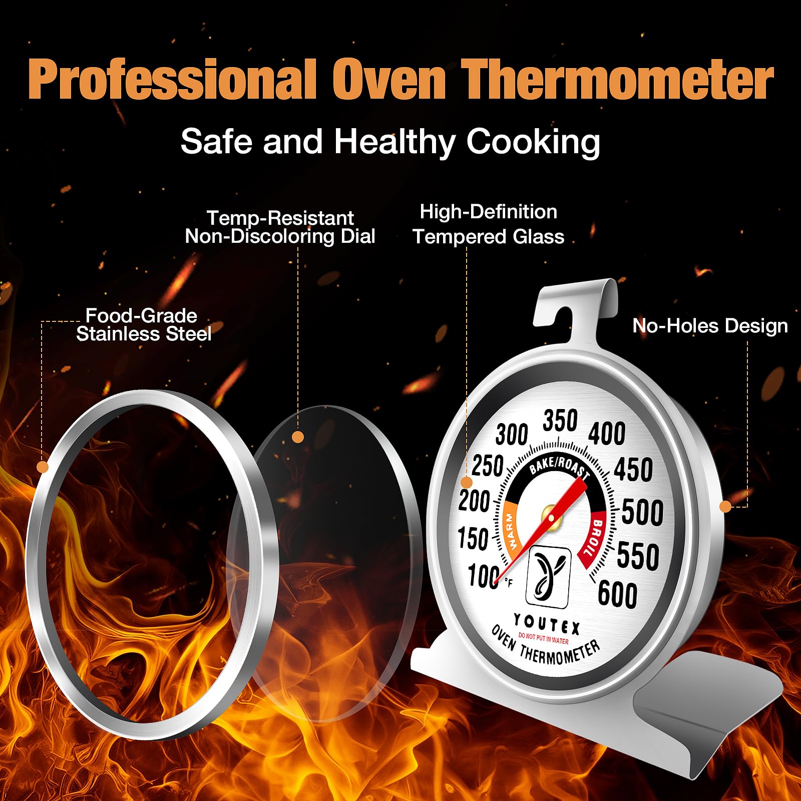 Youtex 2-pack oven thermometer for gas and electric ovens