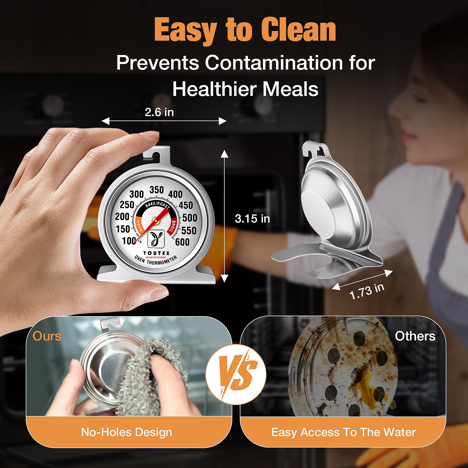 Dual-direction hook and bottom stand on Youtex thermometer