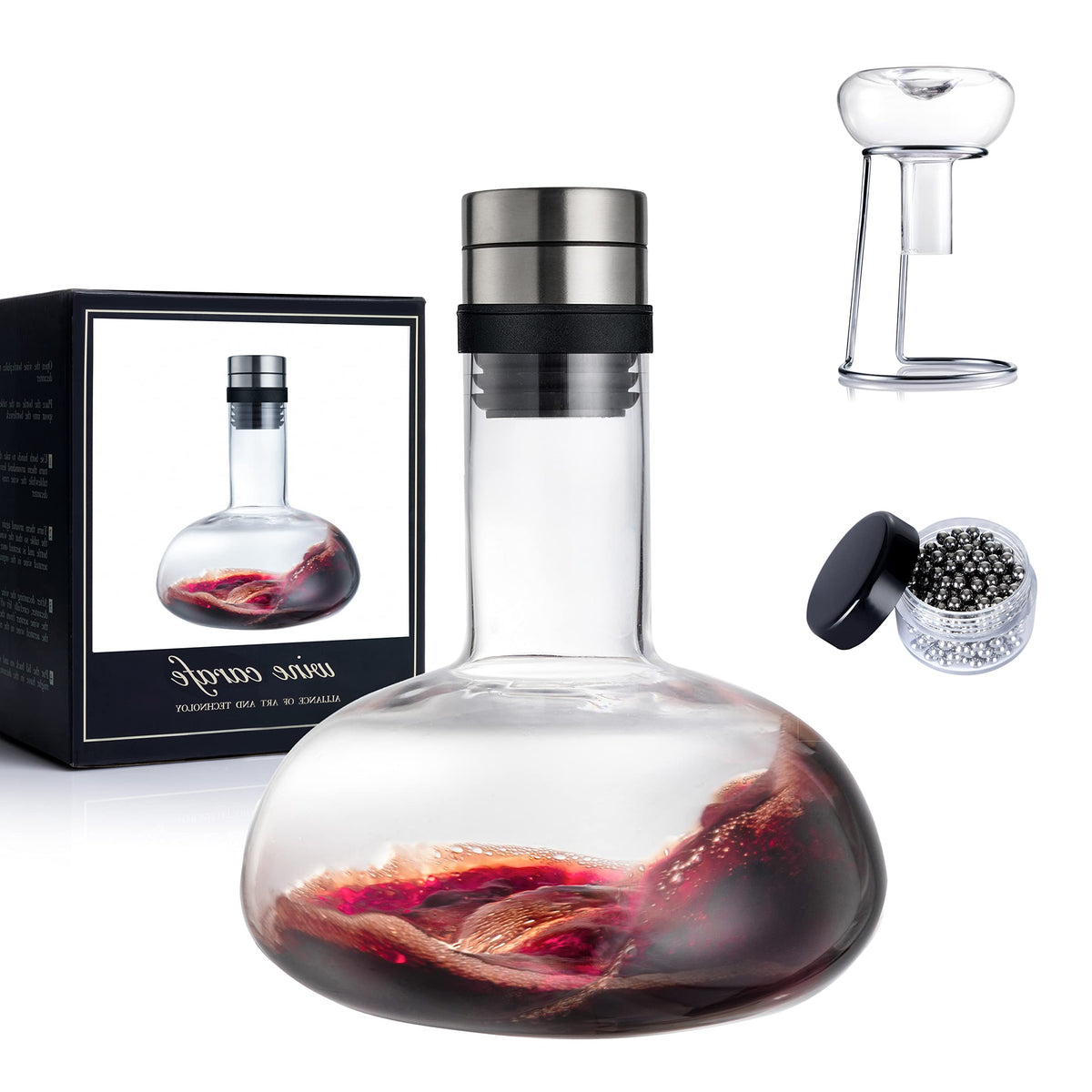 YouYah wine decanter set 1300ml crystal hand blown