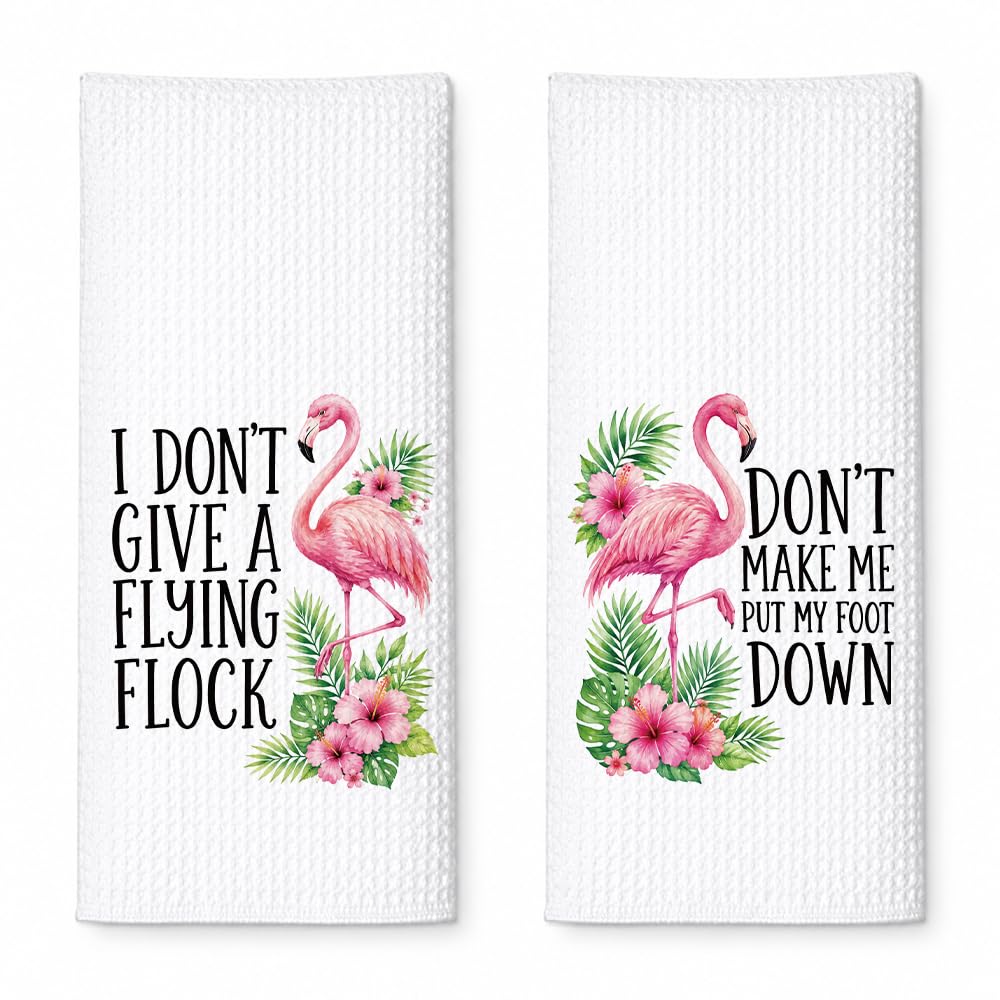 YRTKACX Flamingo Quote Towel 2 Pack 16x24 inch microfiber waffle towels for kitchen