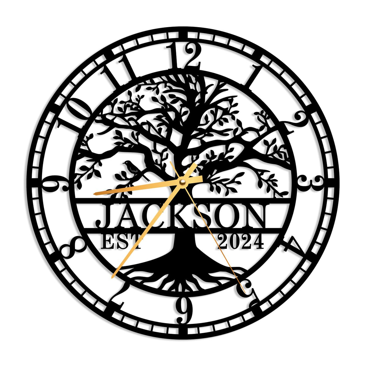YTDESIGN personalized Tree of Life wall art clock with family last name