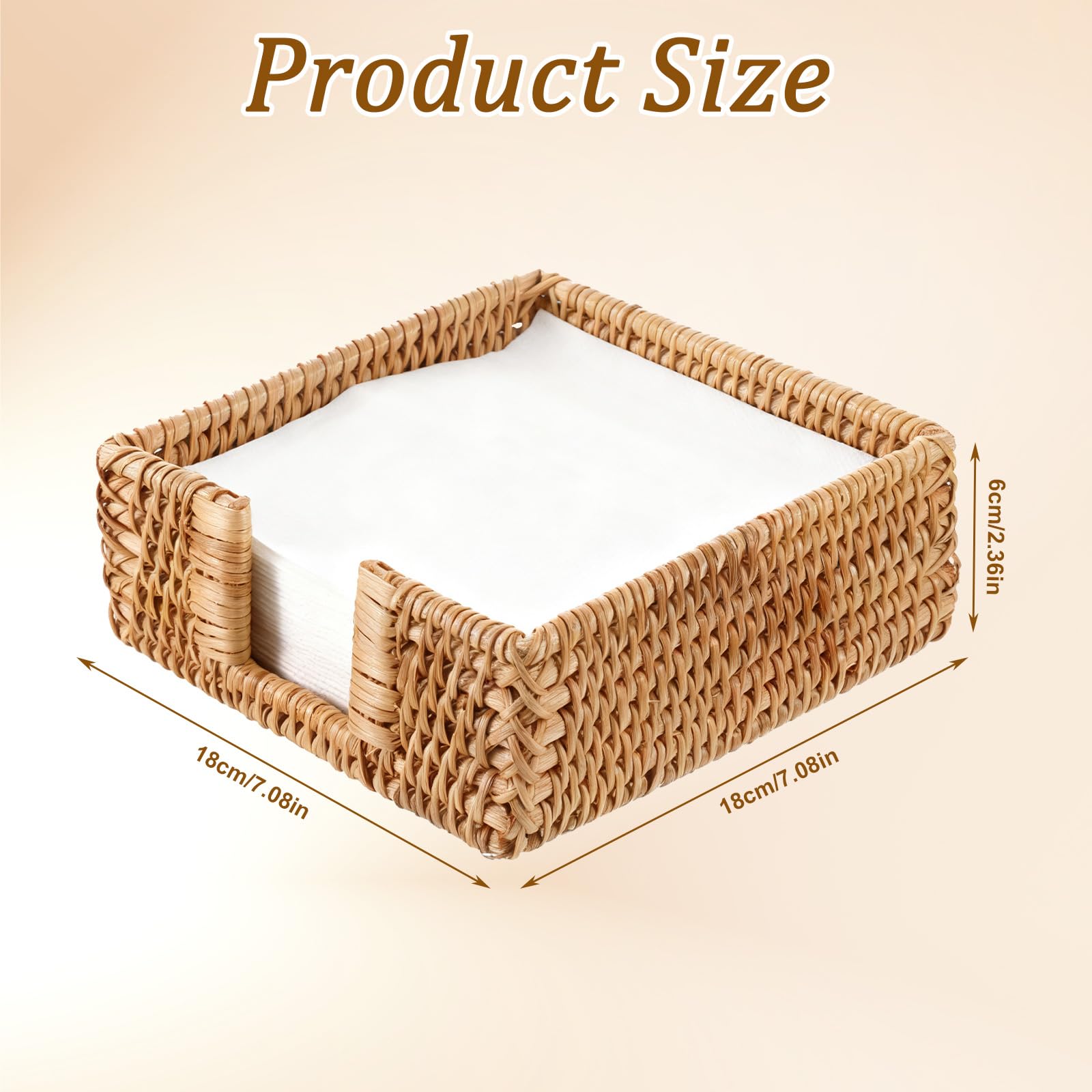 Natural rattan napkin holder square decorative accent
