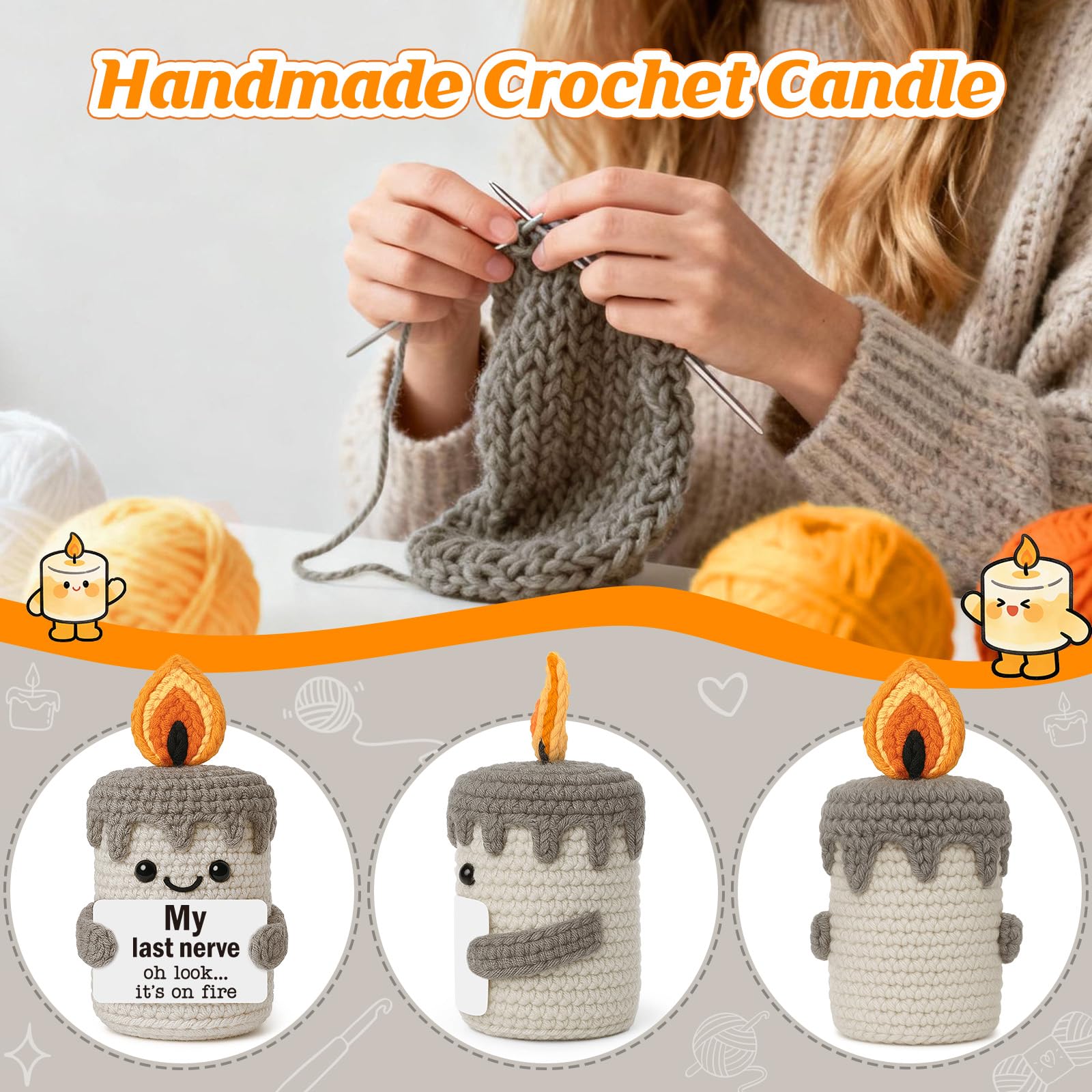 Handmade crochet candle by YUEYUQIU product detail photo