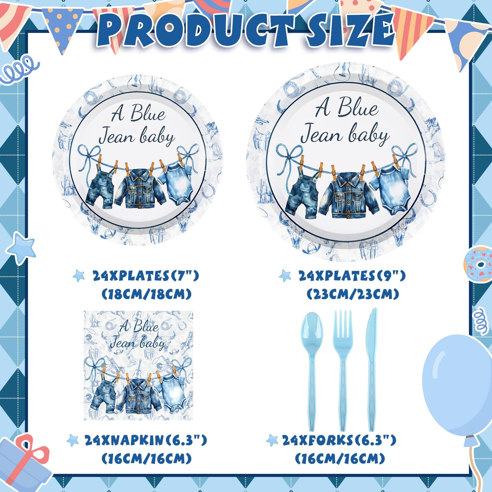 Yungyan blue jean baby shower dessert plates 7 inch