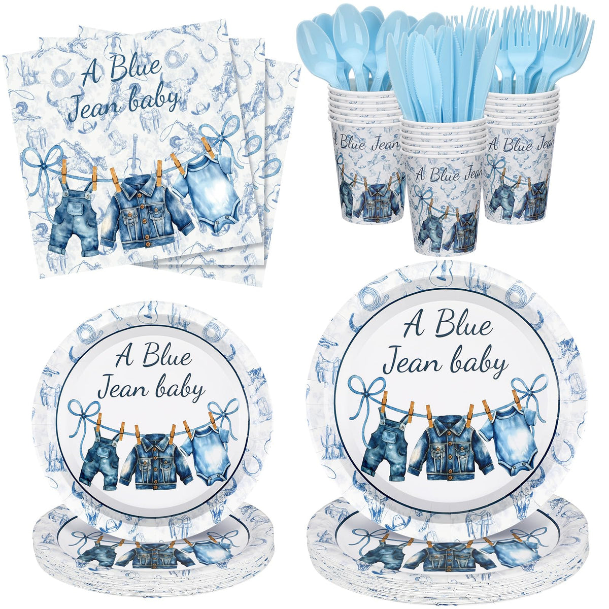Yungyan blue jean baby shower dinner plates 9 inch