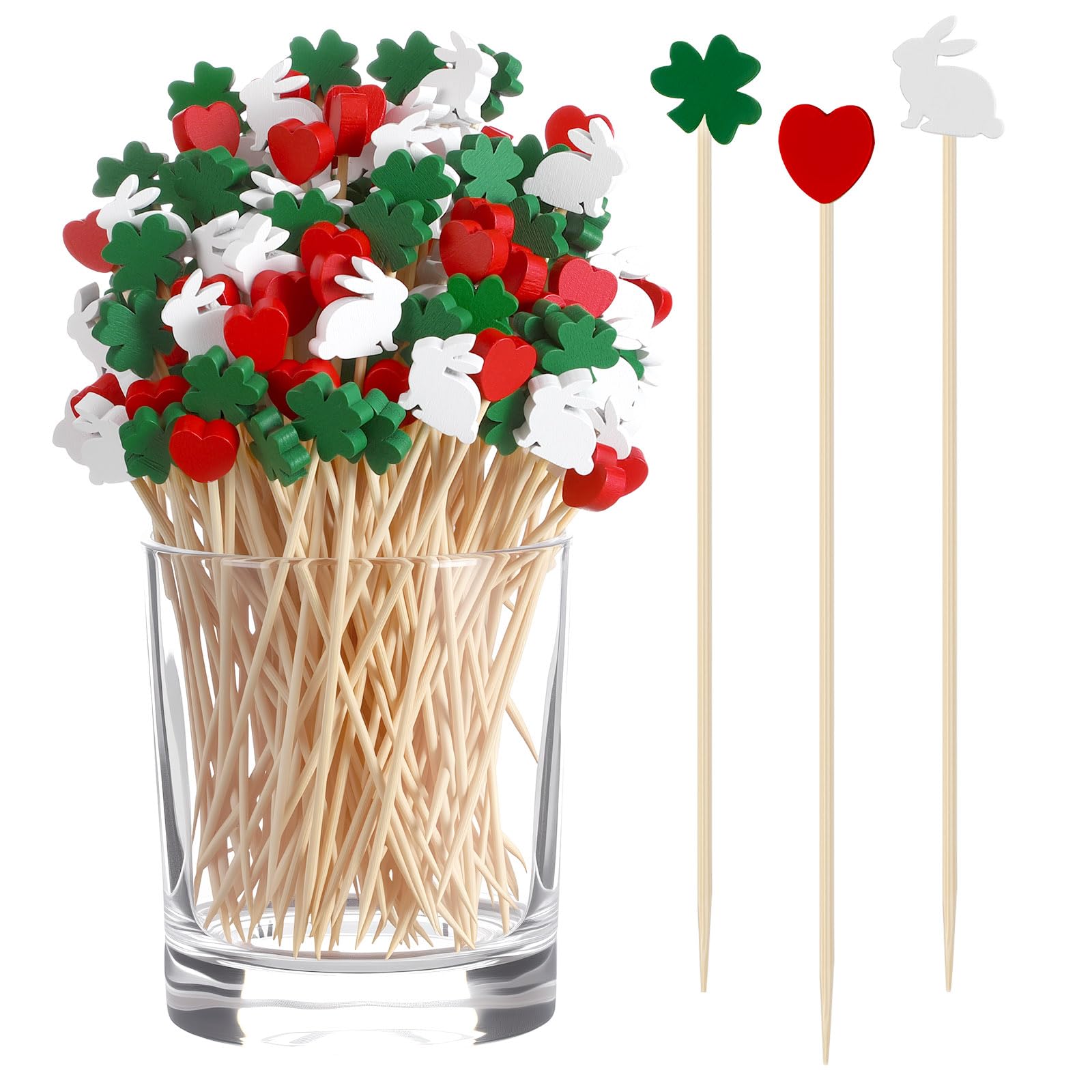 Yungyan bamboo cocktail picks three shapes heart shamrock bunny for drinks