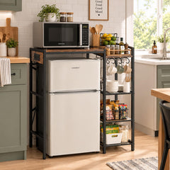 Stand maximizing vertical space beside a mini fridge