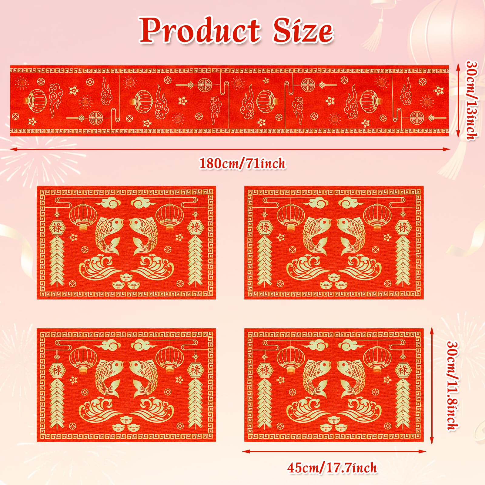 YVAINE placemats set of 4 12x18 inches red gold