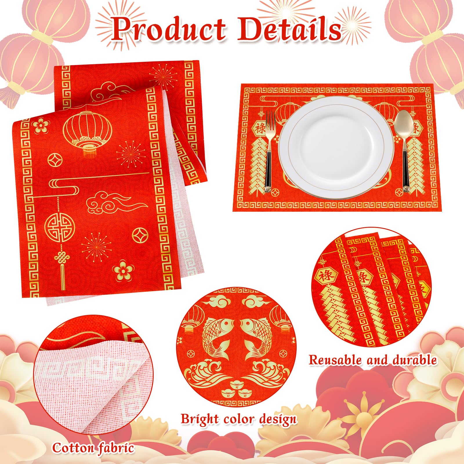 Linen Chinese New Year decor red gold tone