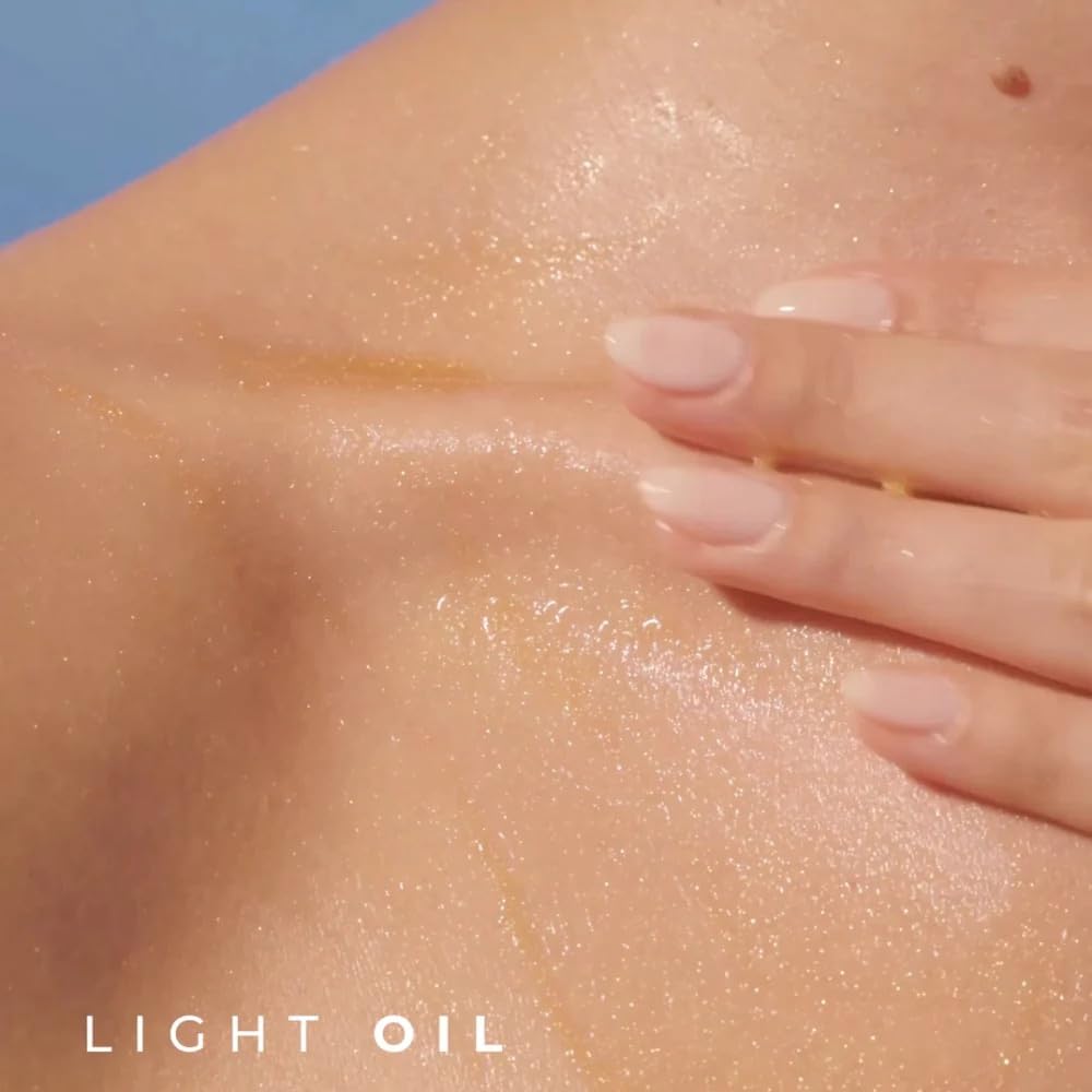 Shimmering glow oil bottle highlighting pearl finish