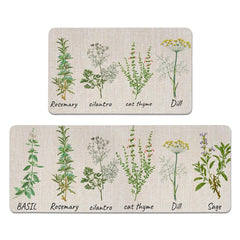 YWZDS Herbs Kitchen Rugs set of 2 decorative herb design on linen texture