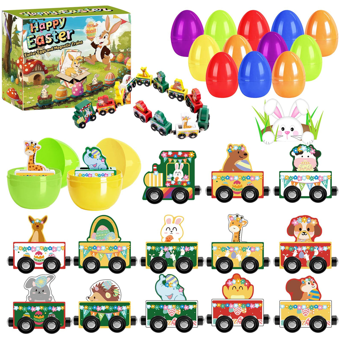 yxwomenxy Easter Eggs Magnetic Wooden Train toy close up