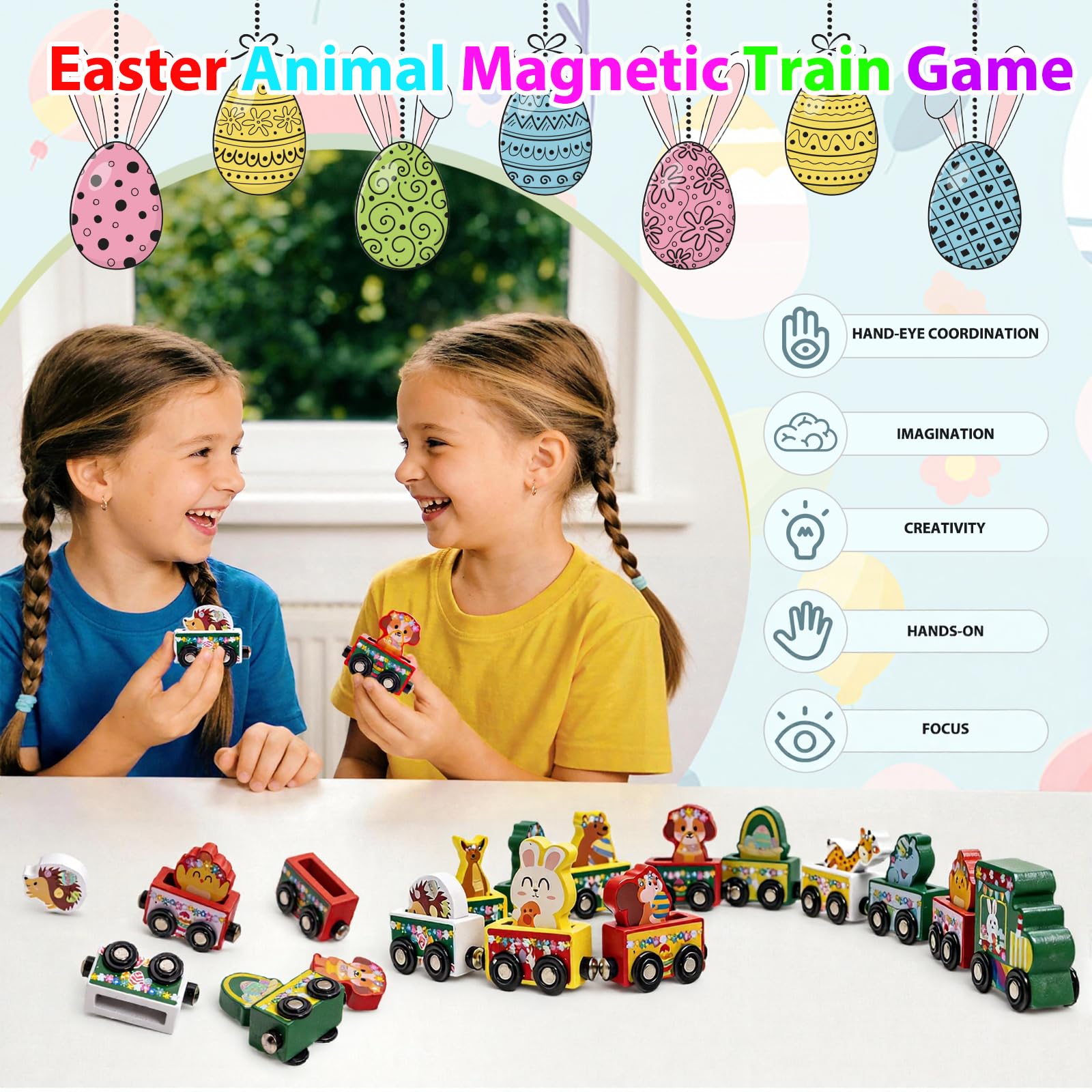 yxwomenxy Solid wood with non-toxic paint Easter train
