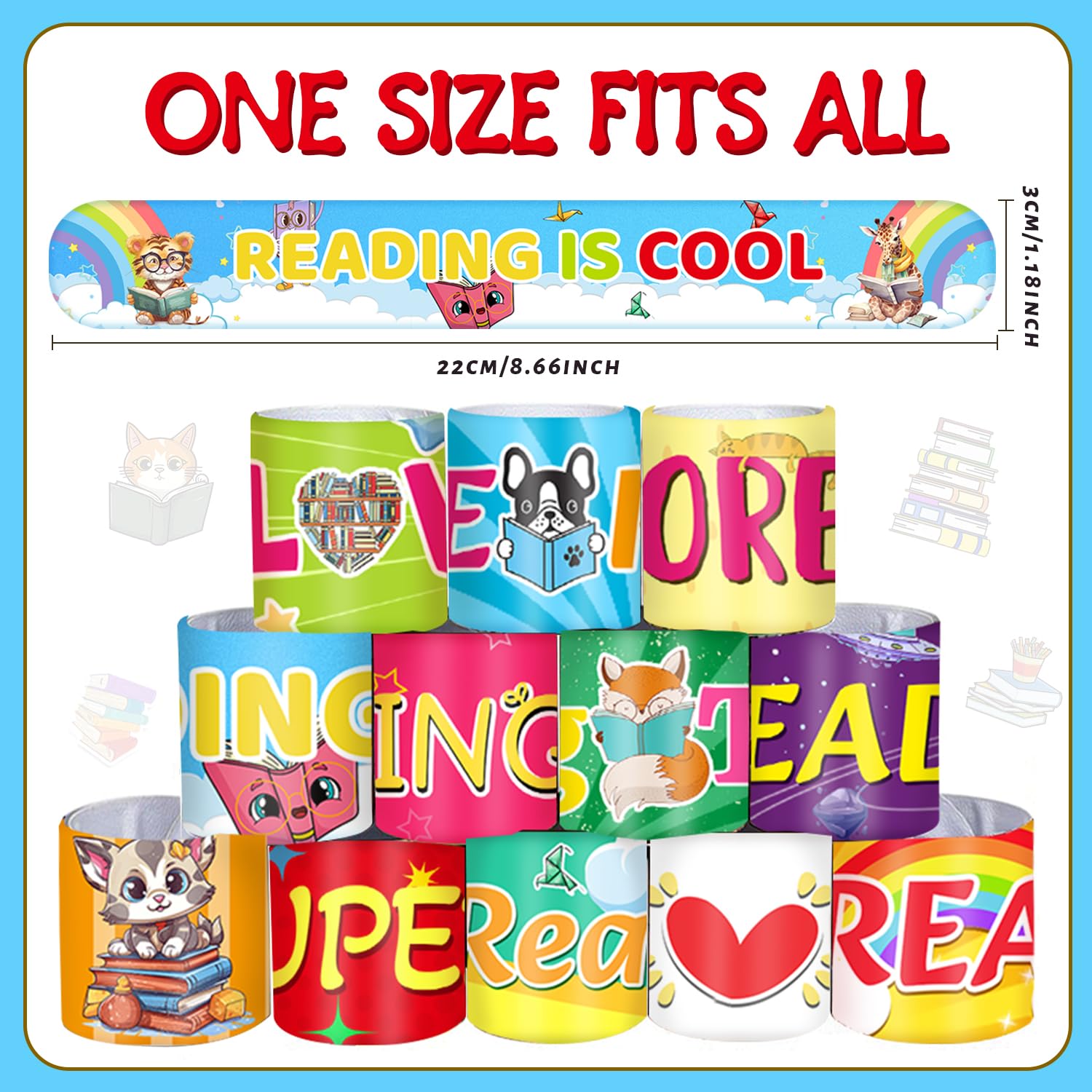 Reading book themed bracelets 8.7x1.2 inches size