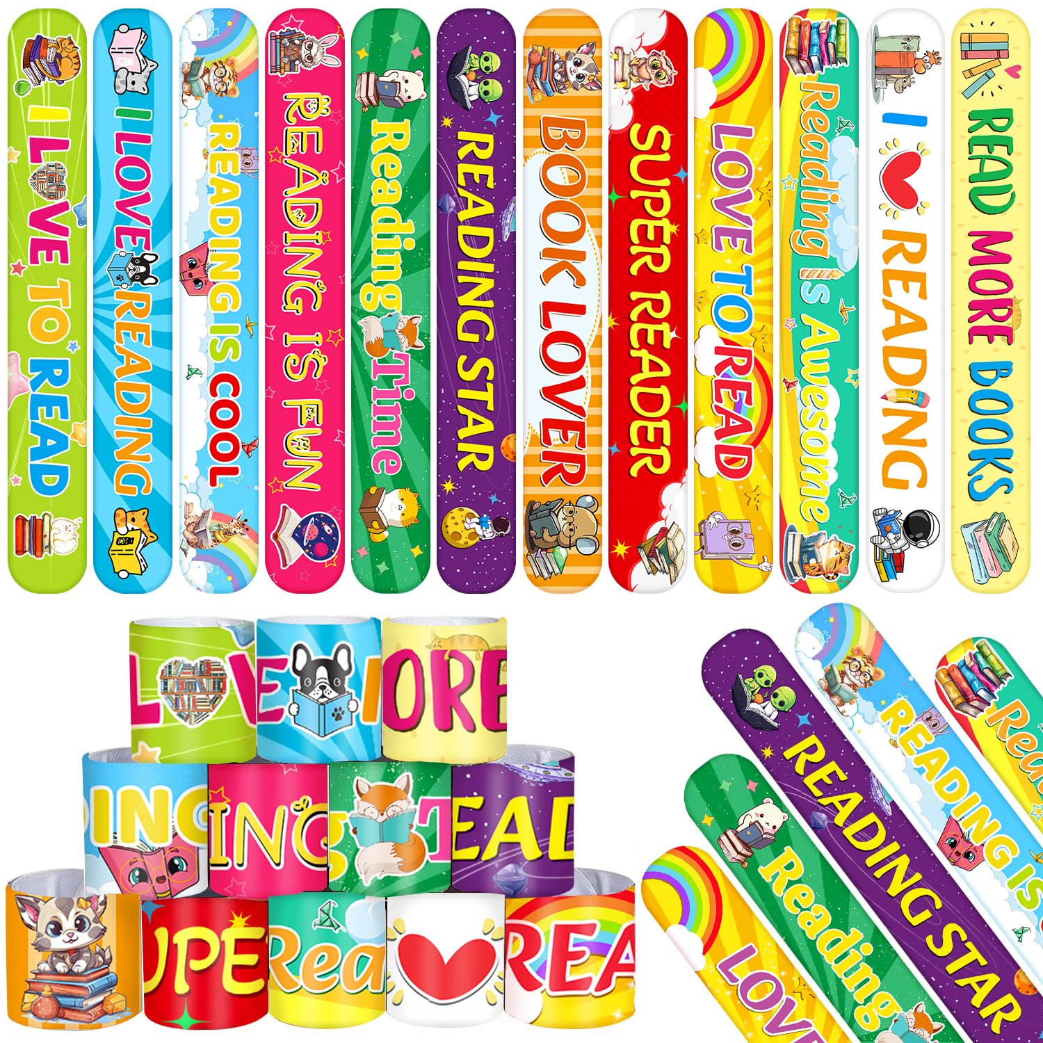 YYMYMGJ 48 pcs reading book slap bracelets set