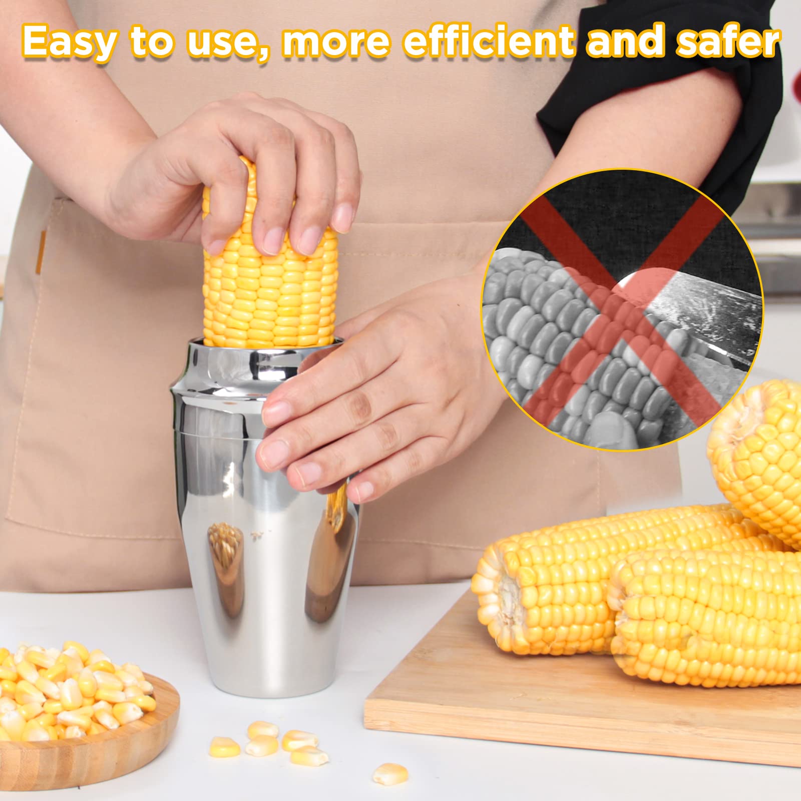 No splatters design keeps kernels in cup during cutting