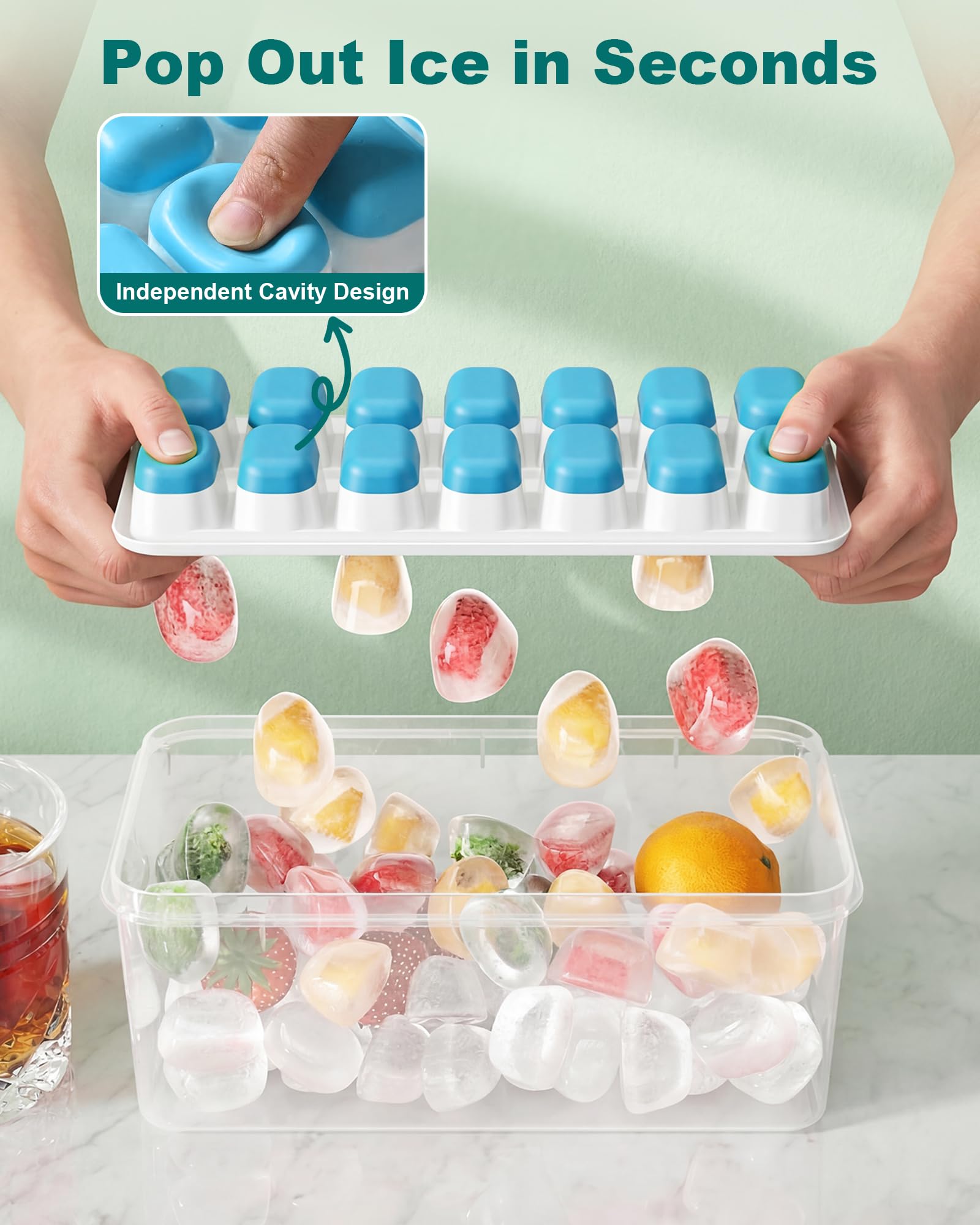 Blue silicone ice cube tray with lid by YZSFMZGE
