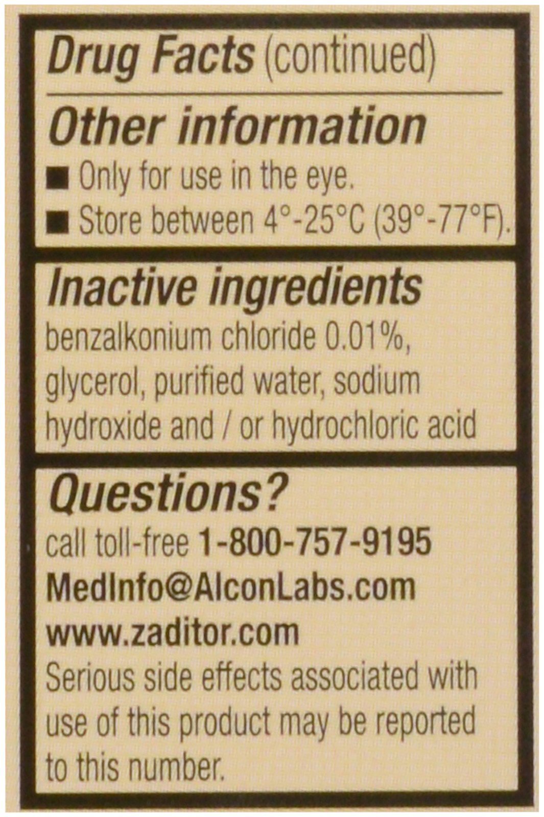 OTC Zaditor Systane eye drops 5 mL for itch relief