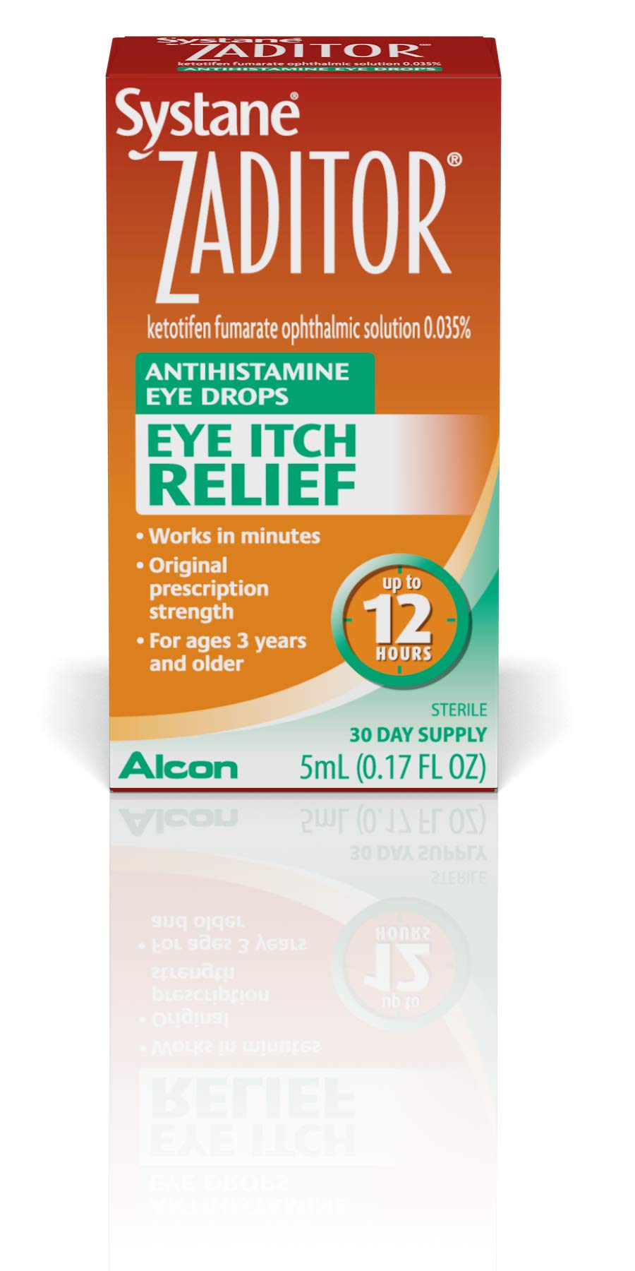 Antihistamine eye drops packaging Zaditor Systane