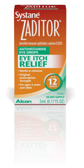 Antihistamine eye drops packaging Zaditor Systane