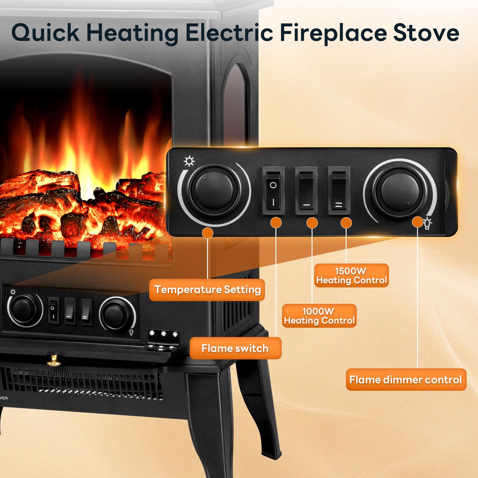 ZAFRO electric fireplace stove overheat protection and base