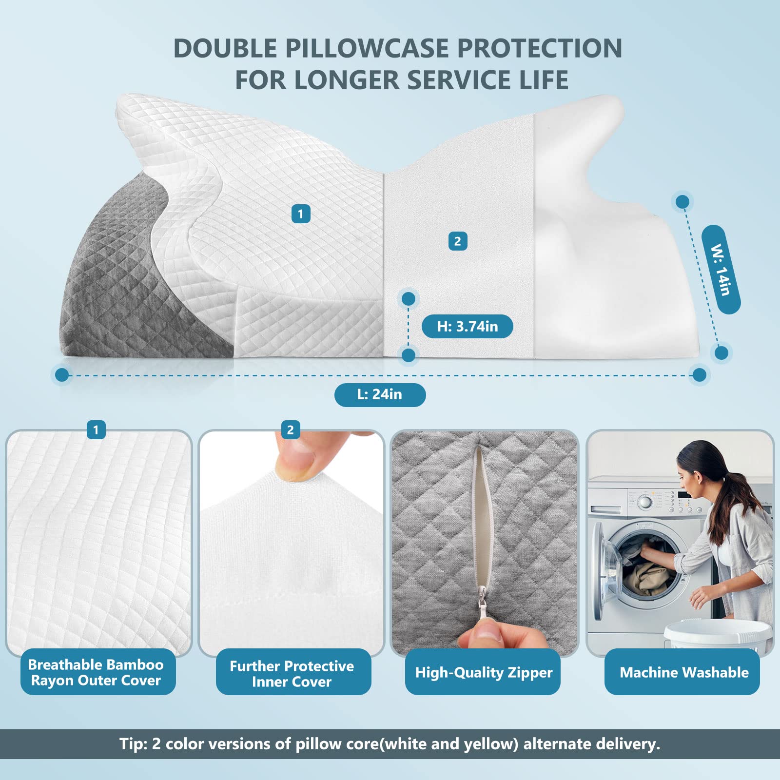 Double pillowcases with zippers protecting ZAMAT neck pillow