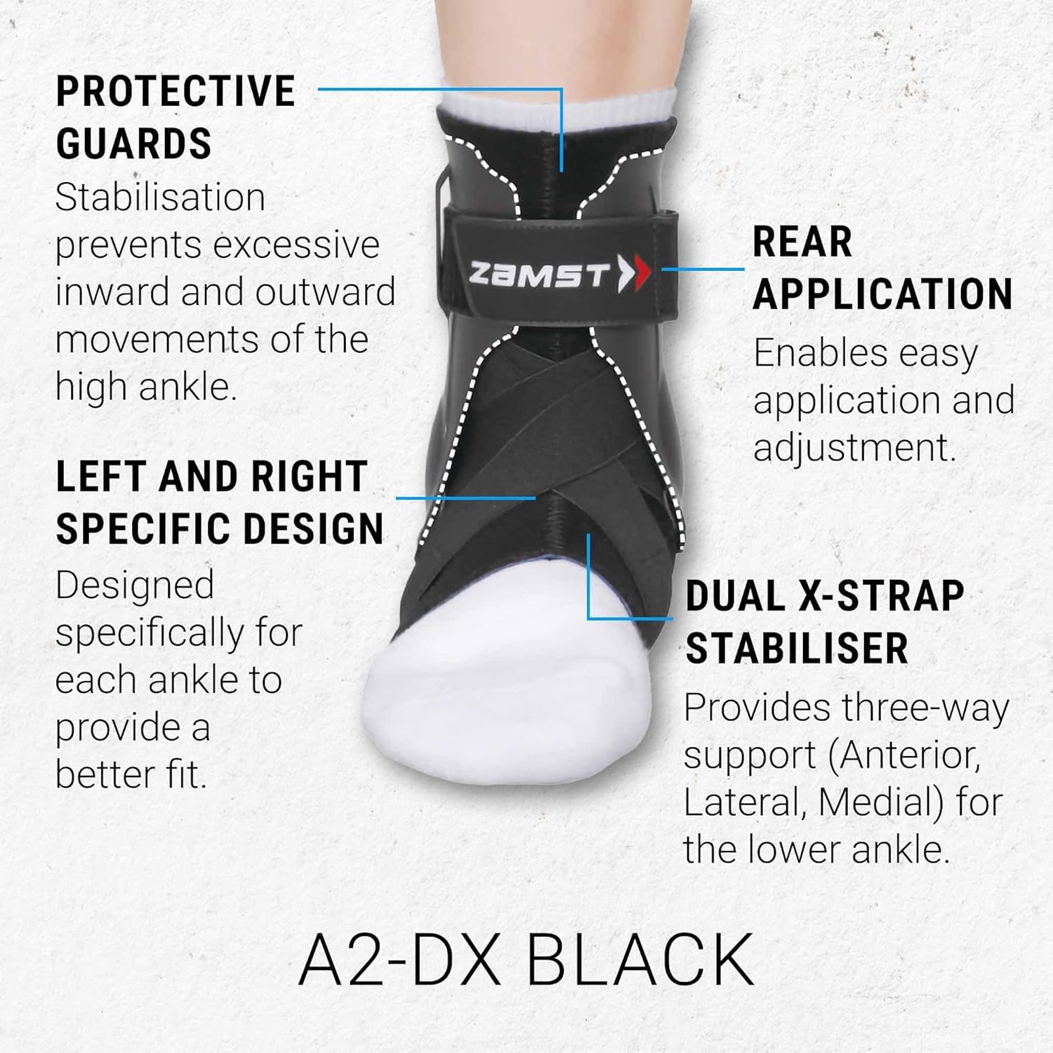Zamst A2-DX left black medium ankle brace side view