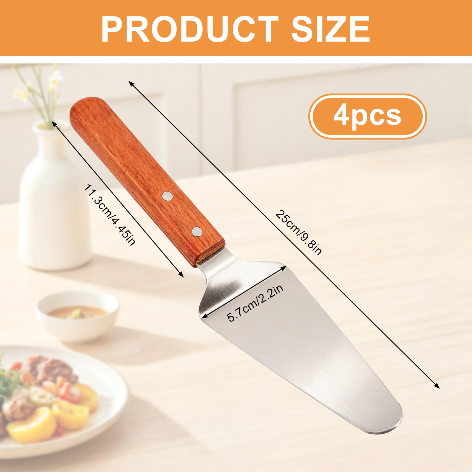 Stainless steel pizza servers with slip proof wooden handles