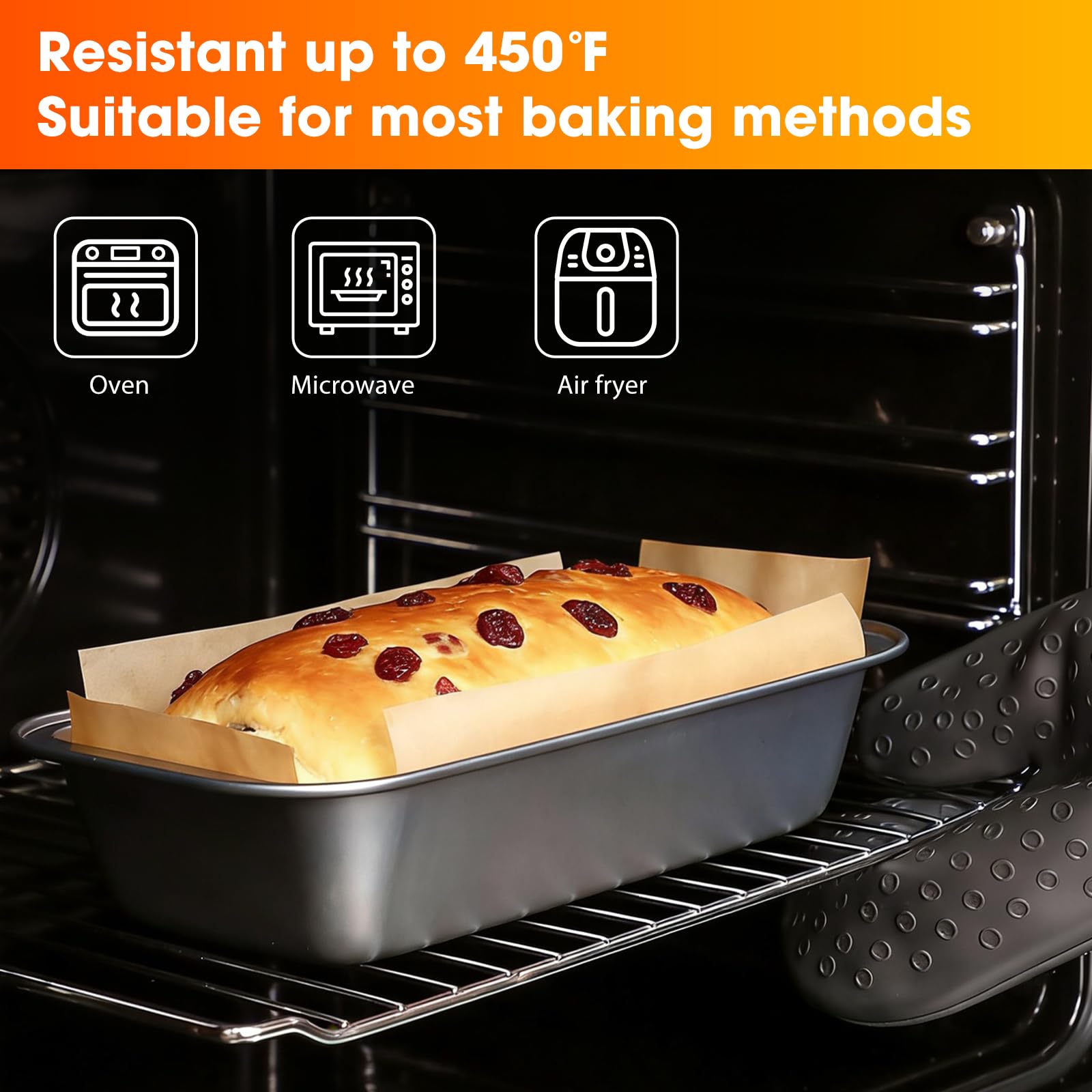 Oven-safe parchment liners up to 430°F for bread pans