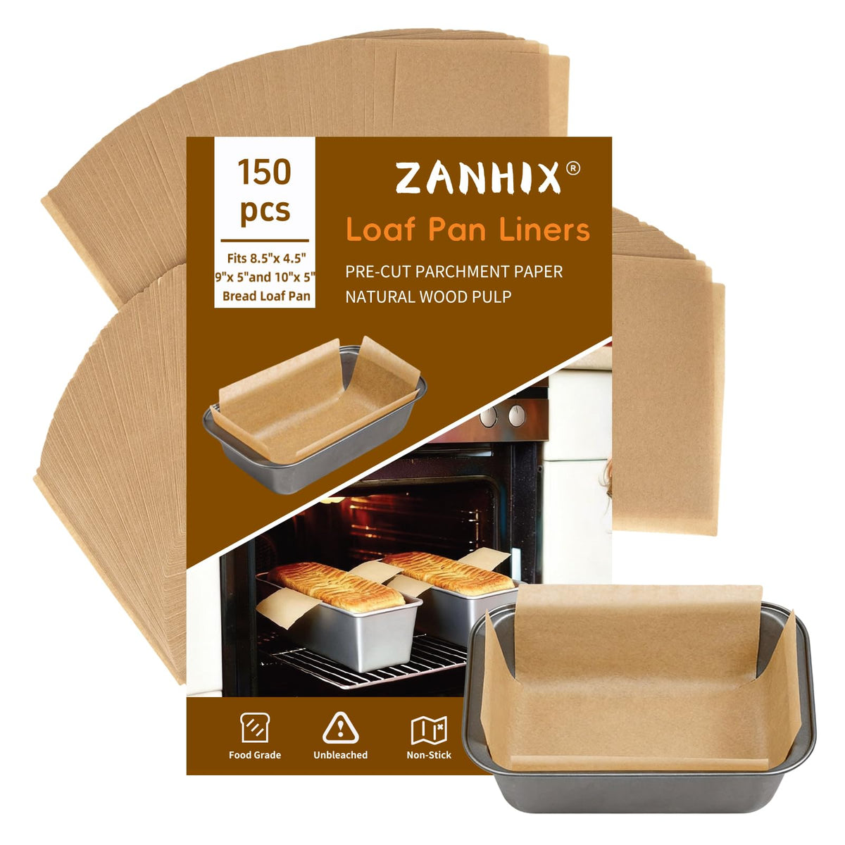 ZANHIX loaf pan liners 150 pcs for 9x5 bread pan