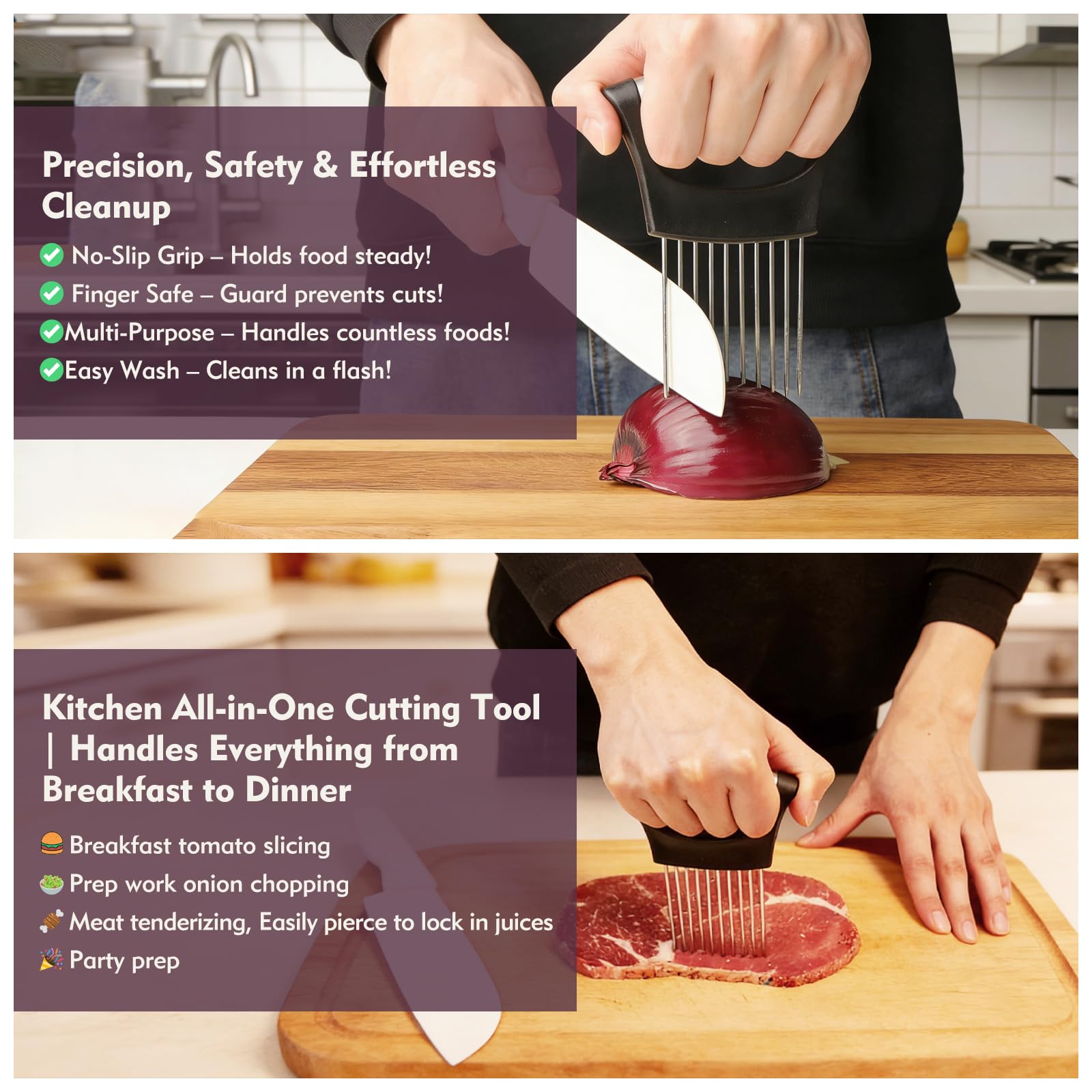 Safe onion holder design keeps hands away from sharp blades