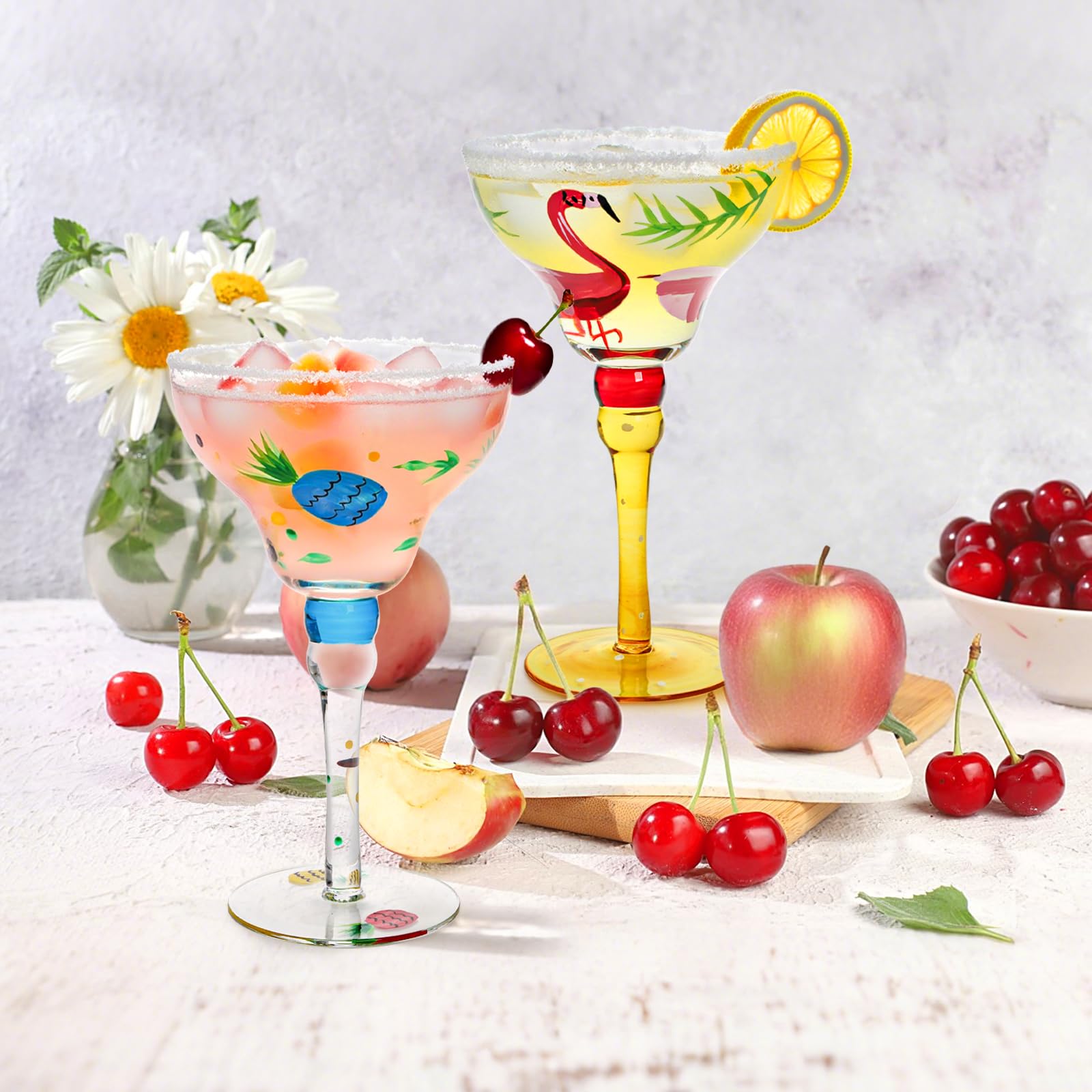 Cinco de Mayo themed margarita glasses on table