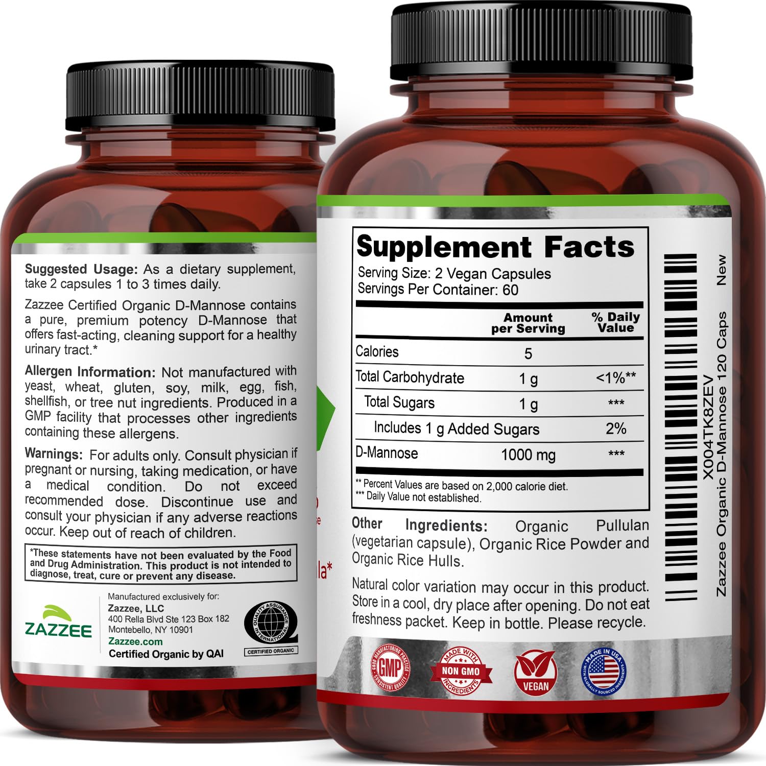 Zazzee organic D-Mannose supplement 120 capsules