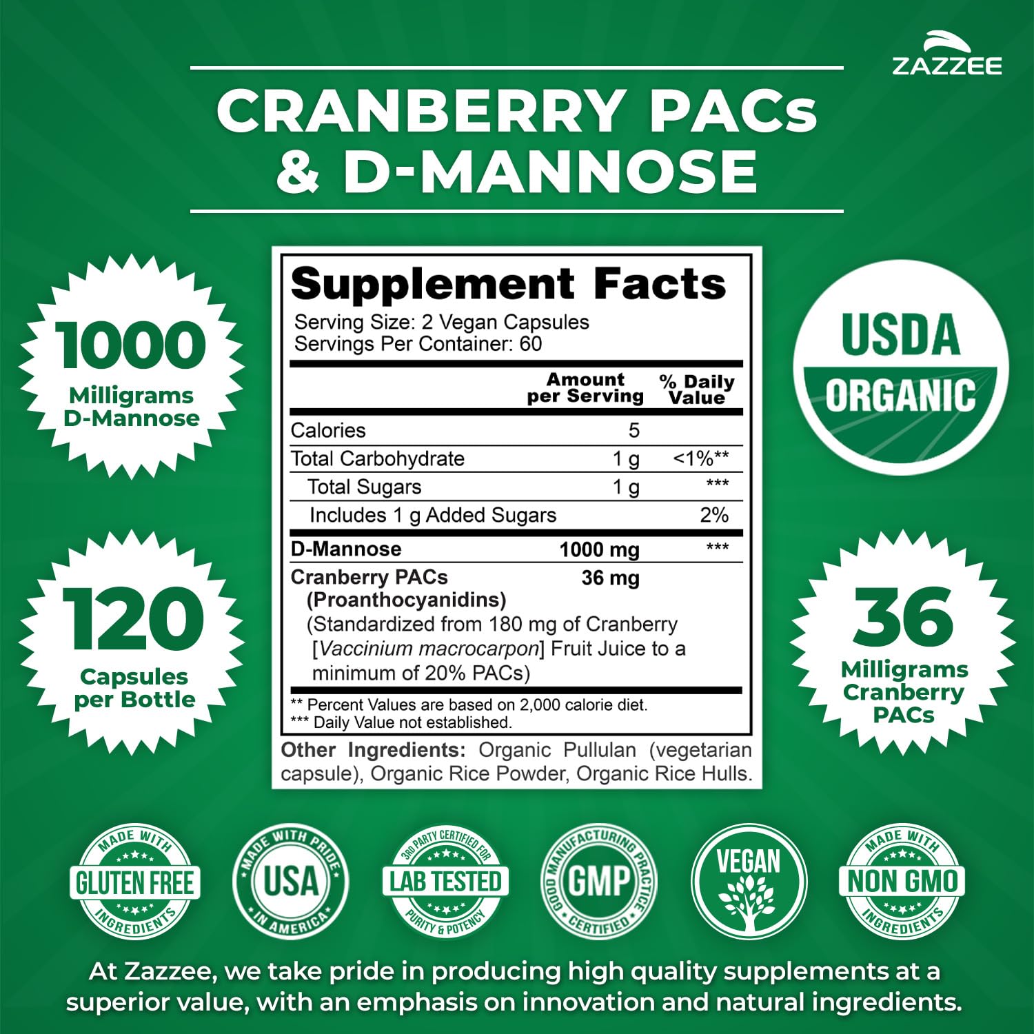 D-Mannose 1000 mg per serving details on packaging