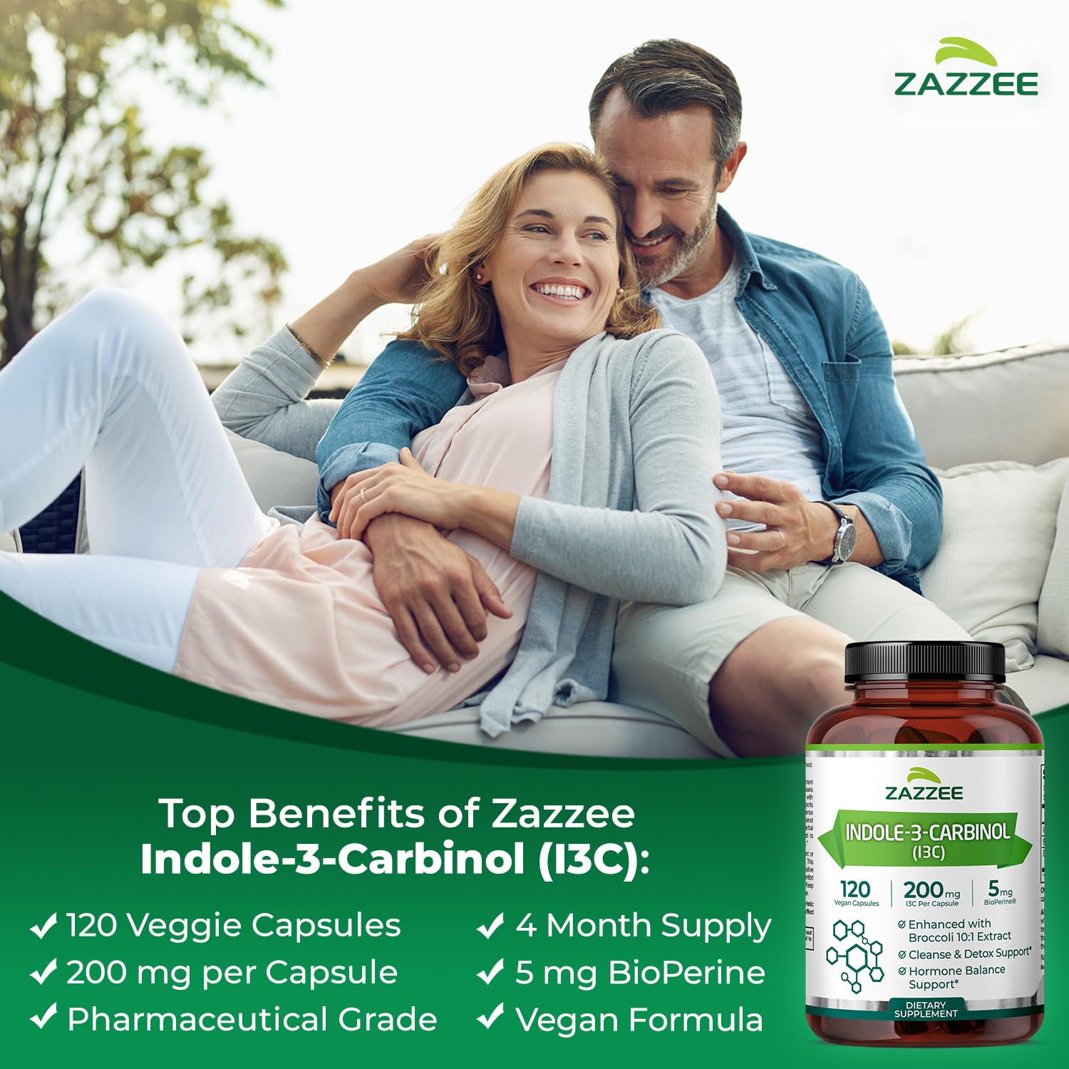 Bottle of 120 vegan capsules Zazzee I3C