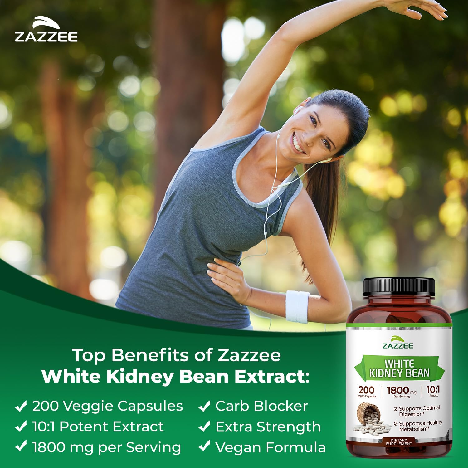 Zazzee White Kidney Bean Extract 200 capsules bottle