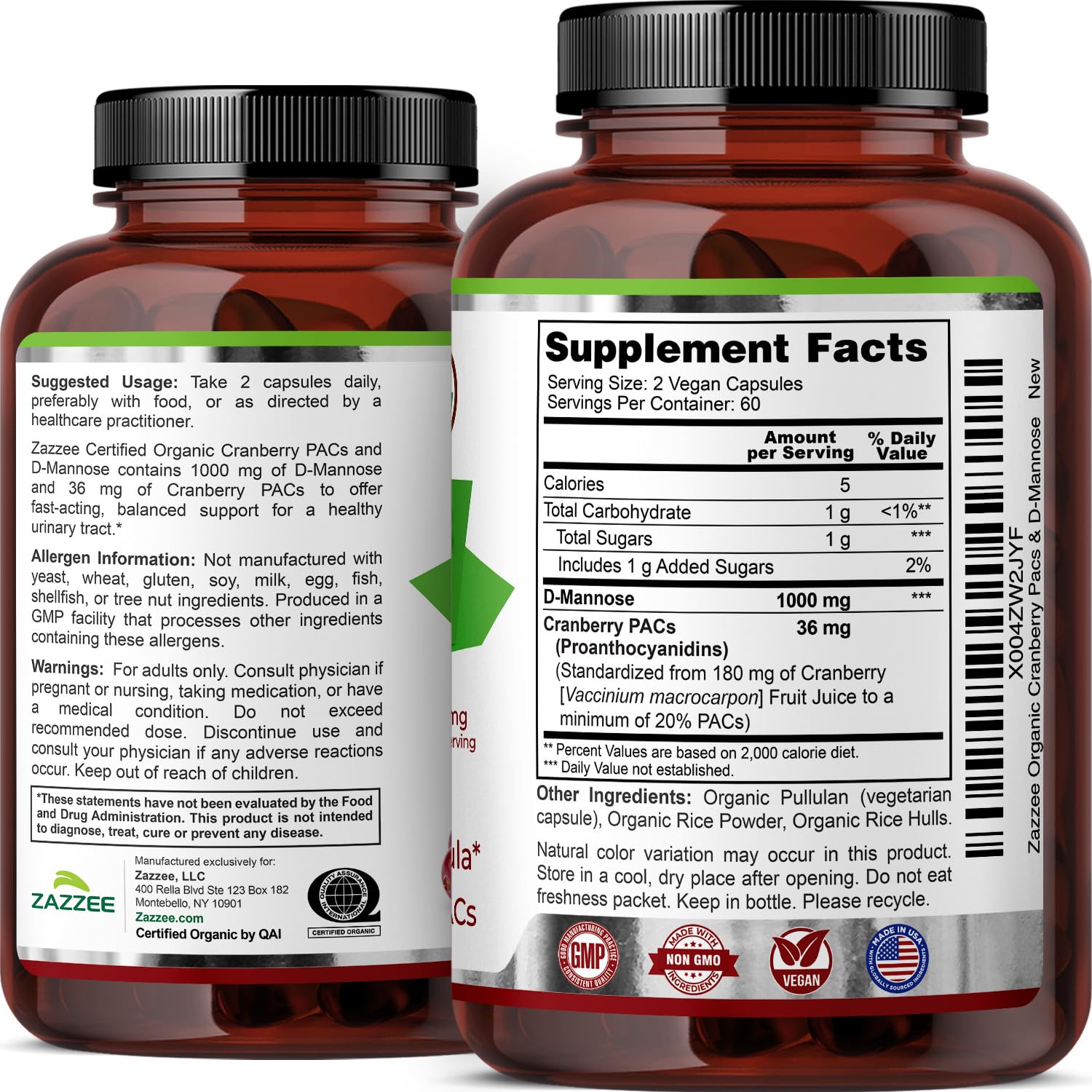 Made in USA manufacturing facility label on bottle