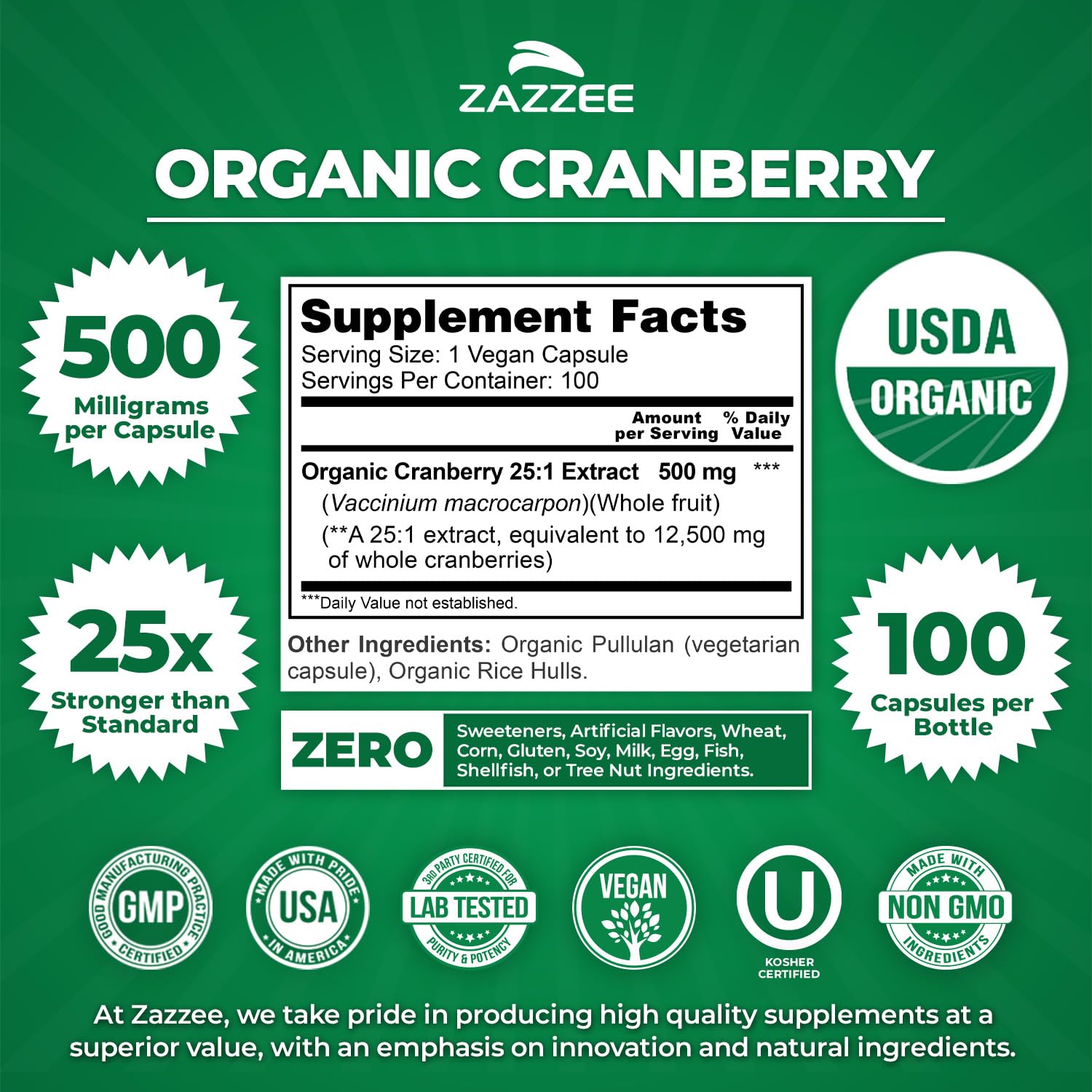 USDA Organic cranberry capsules label detail
