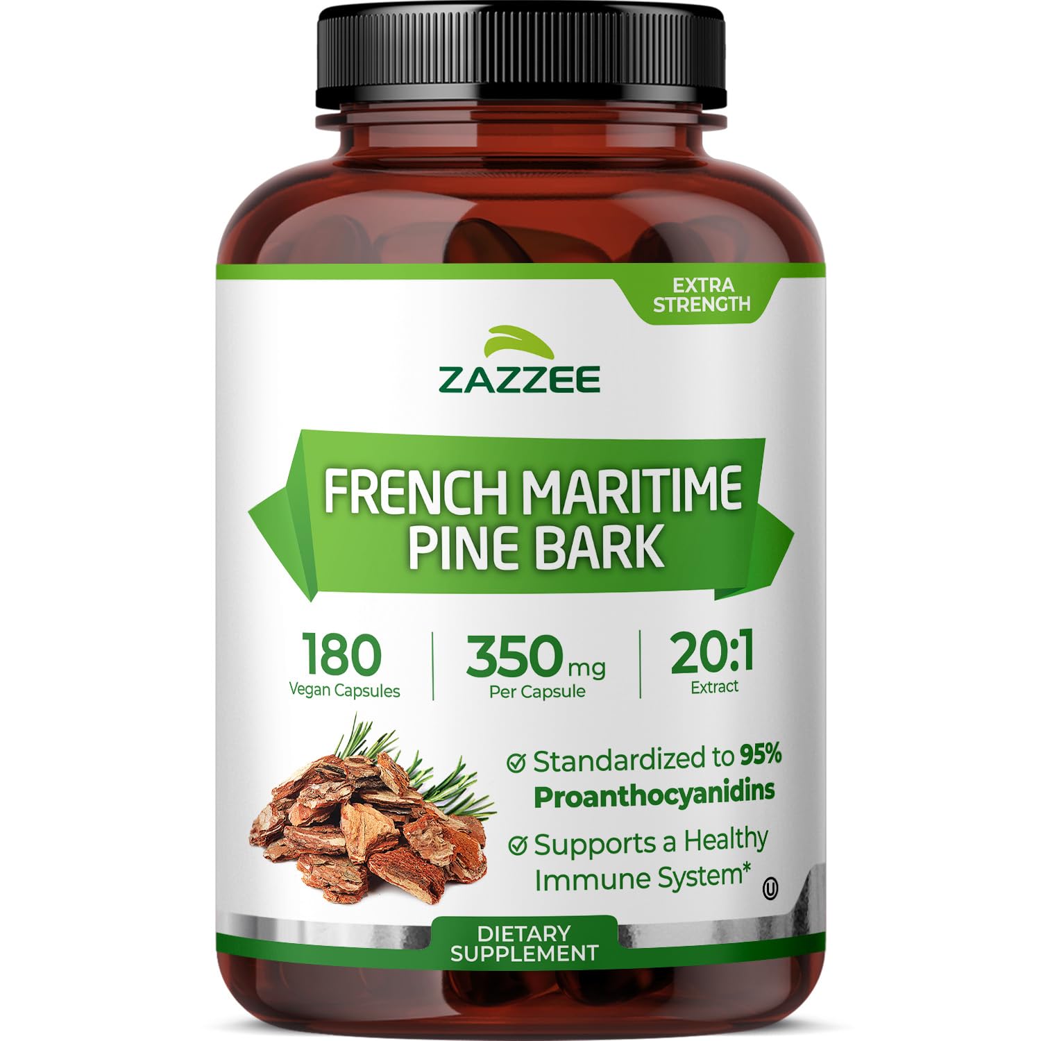 Zazzee pine bark extract bottle 20:1 180 capsules