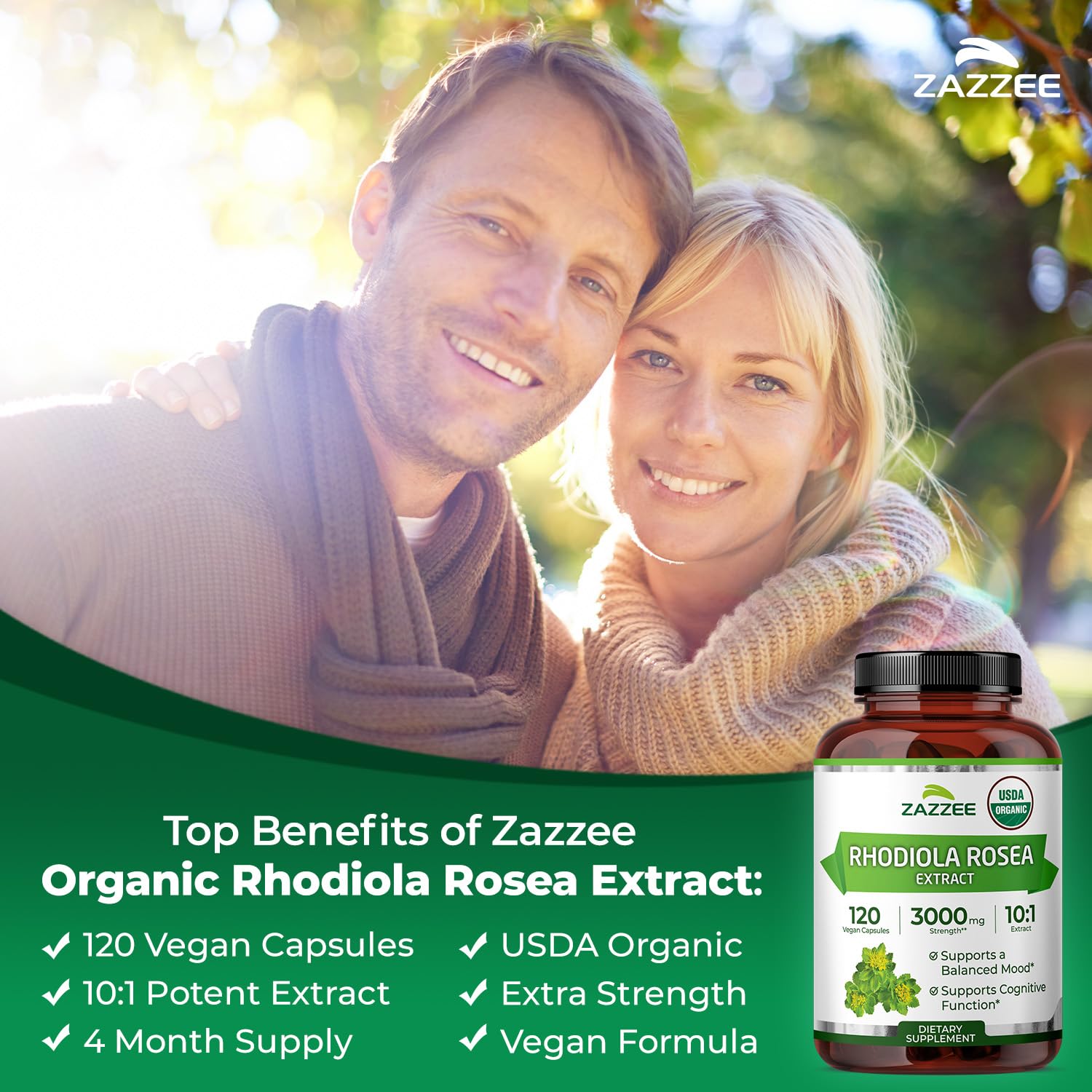 4 month supply packaging Zazzee Rhodiola Organic Extract
