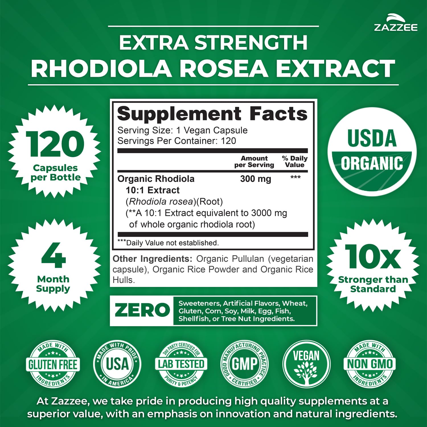 120 capsules per bottle Zazzee Rhodiola Organic
