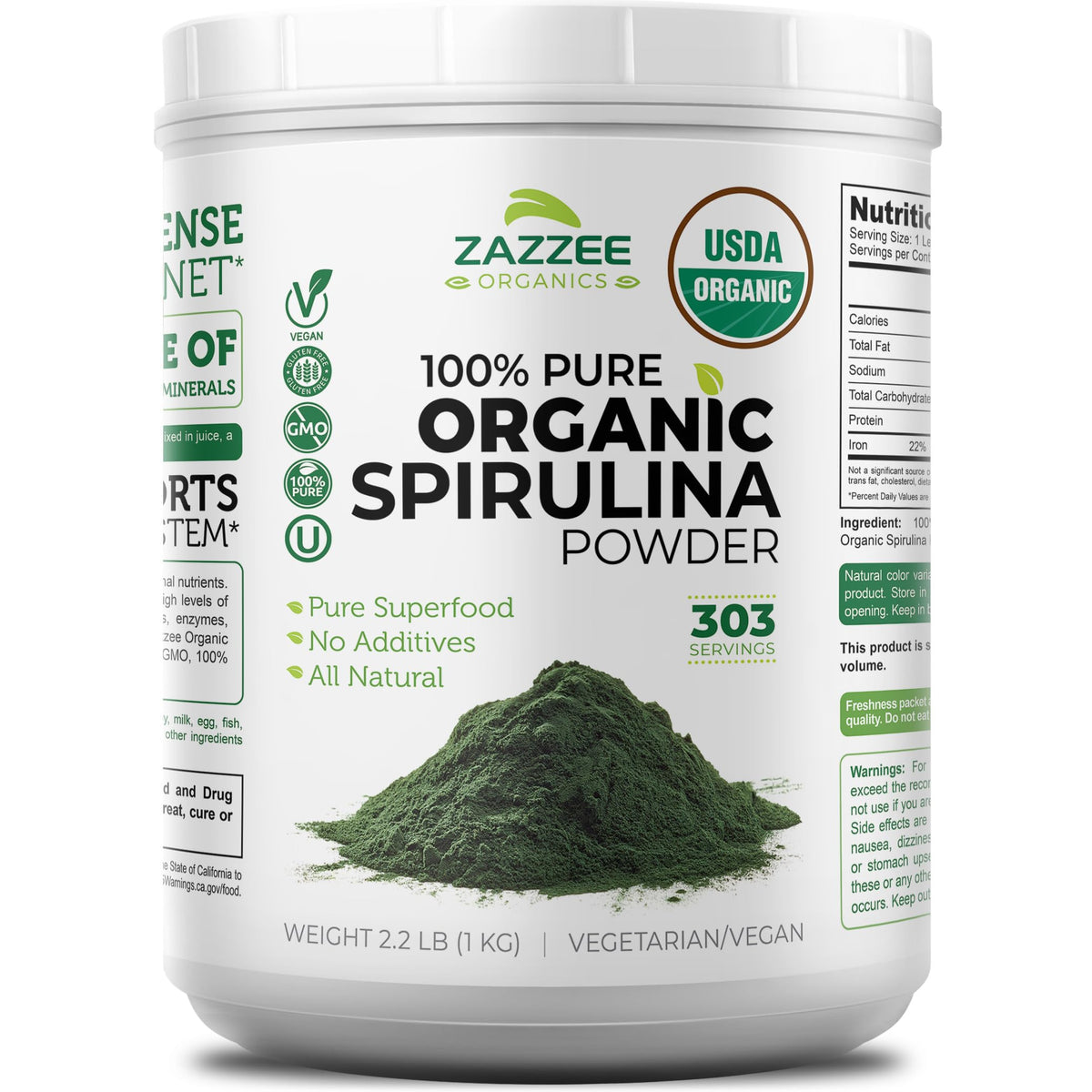 Zazzee spirulina powder 2.2 pound container