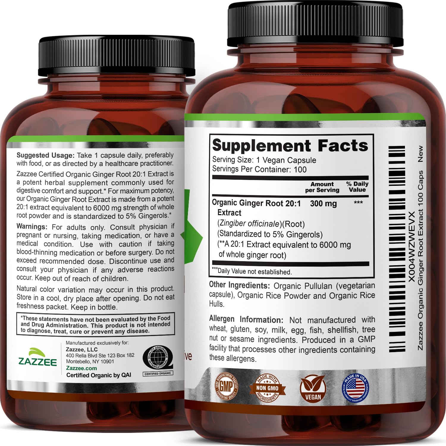 Zazzee USDA Ginger Root 100caps capsule