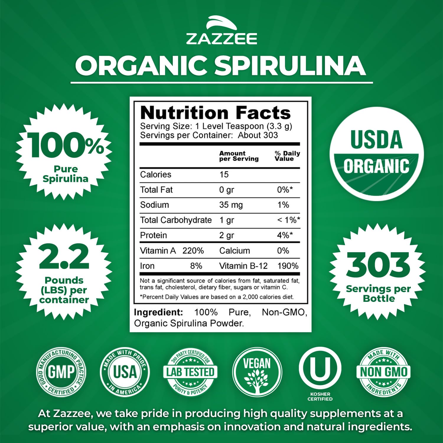 USDA organic spirulina powder USA facility