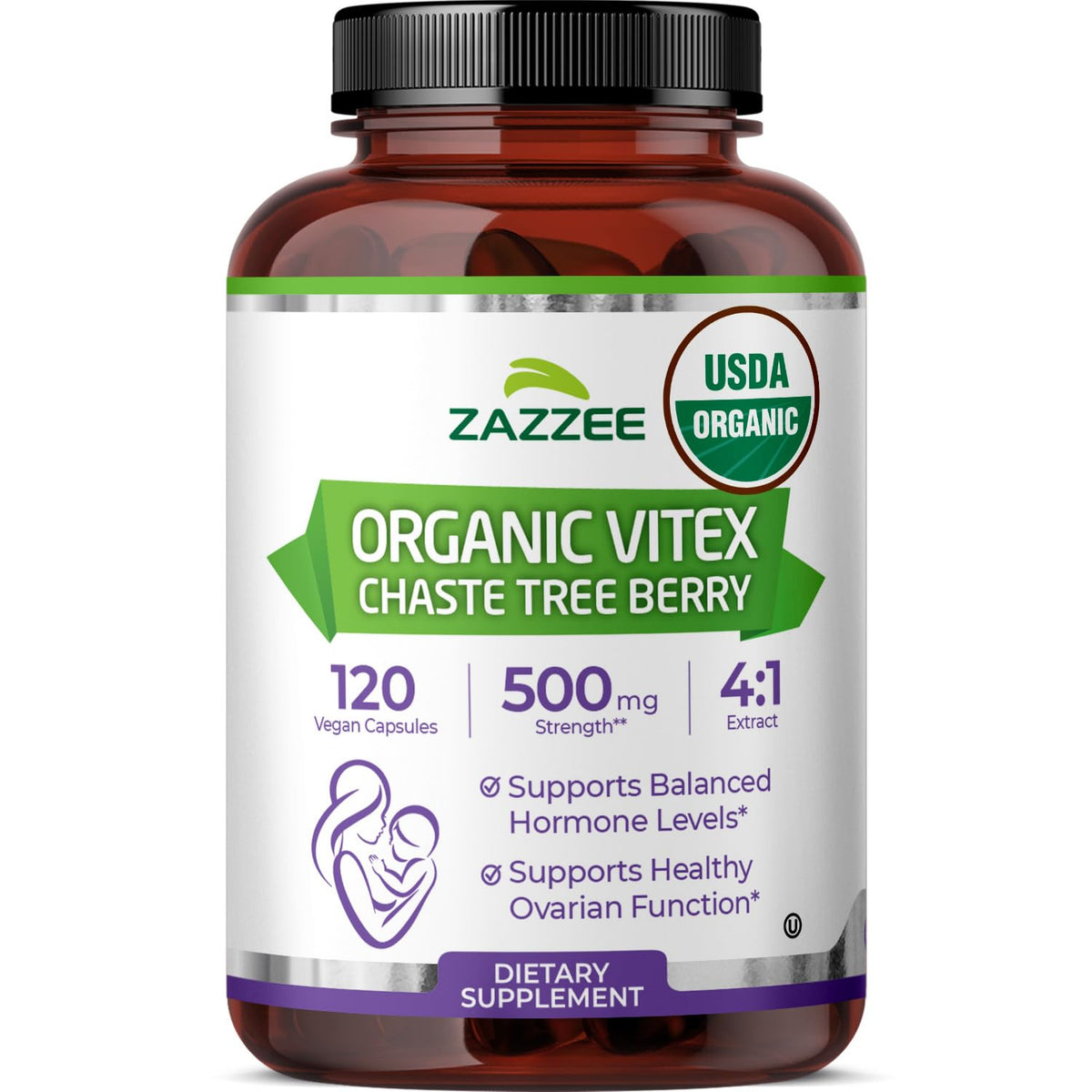Zazzee USDA Organic Vitex Chasteberry 120 capsules bottle