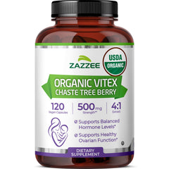 Zazzee USDA Organic Vitex Chasteberry 120 capsules bottle