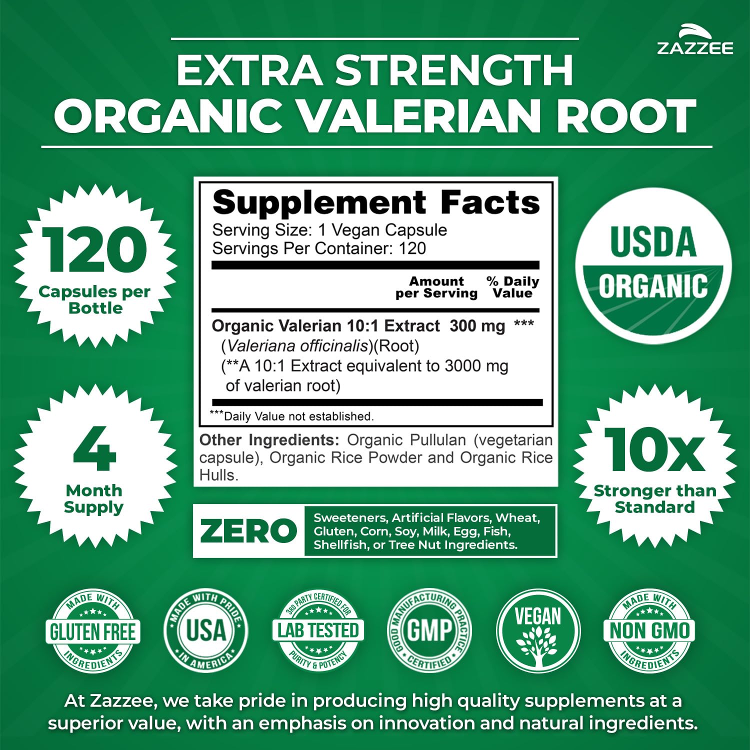 Valerian Root 10:1 Extract capsule by Zazzee organic product