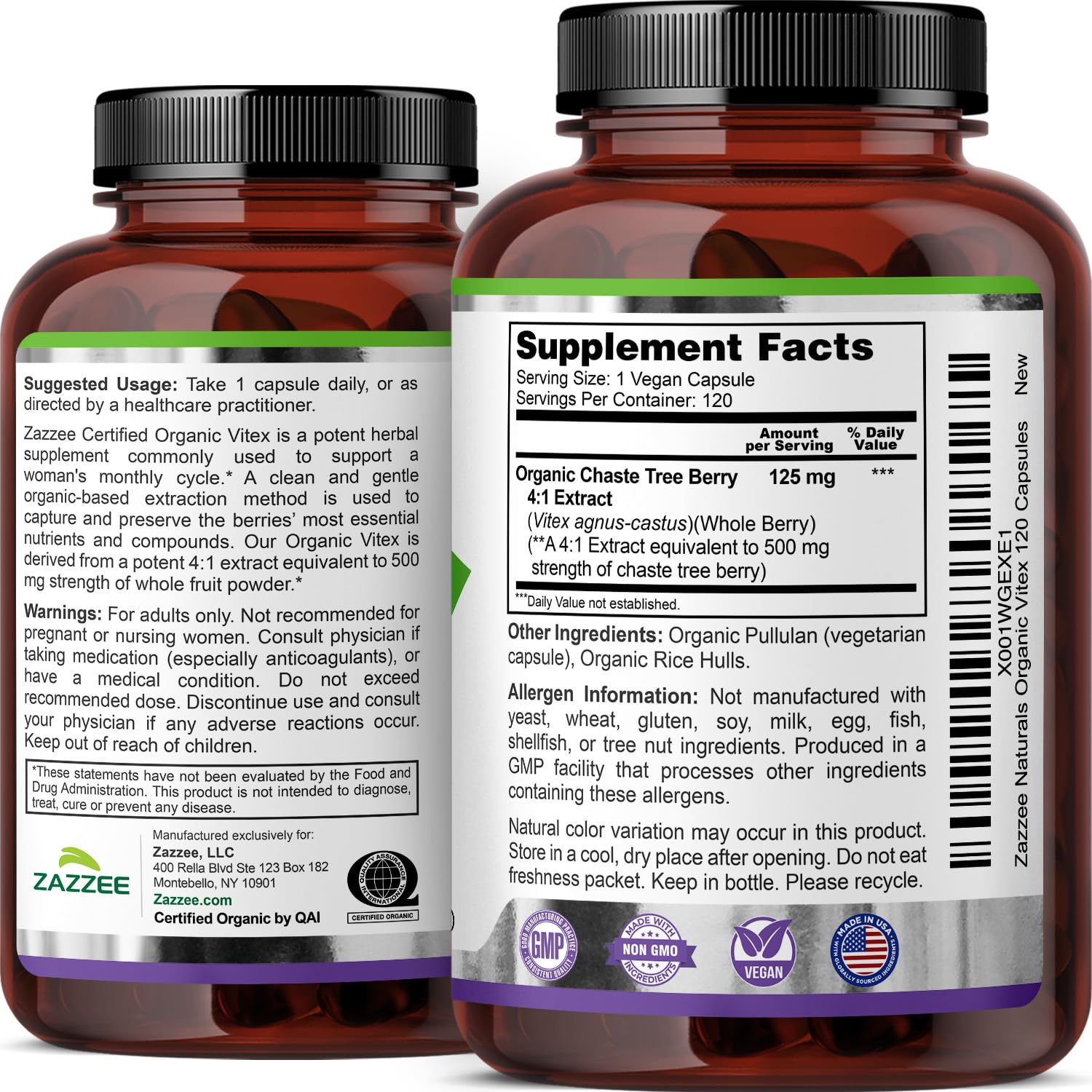 Zazzee Vitex Chasteberry four month supply capsules