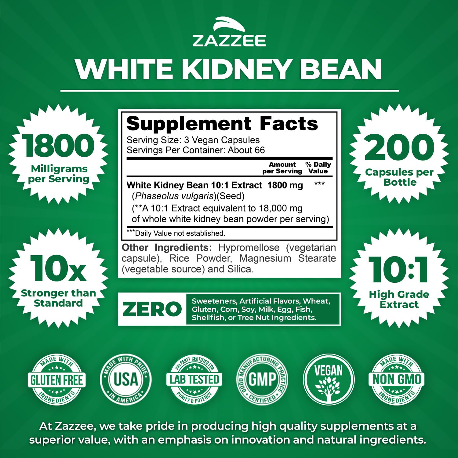 1800 mg per serving White Kidney Bean Extract capsule close up
