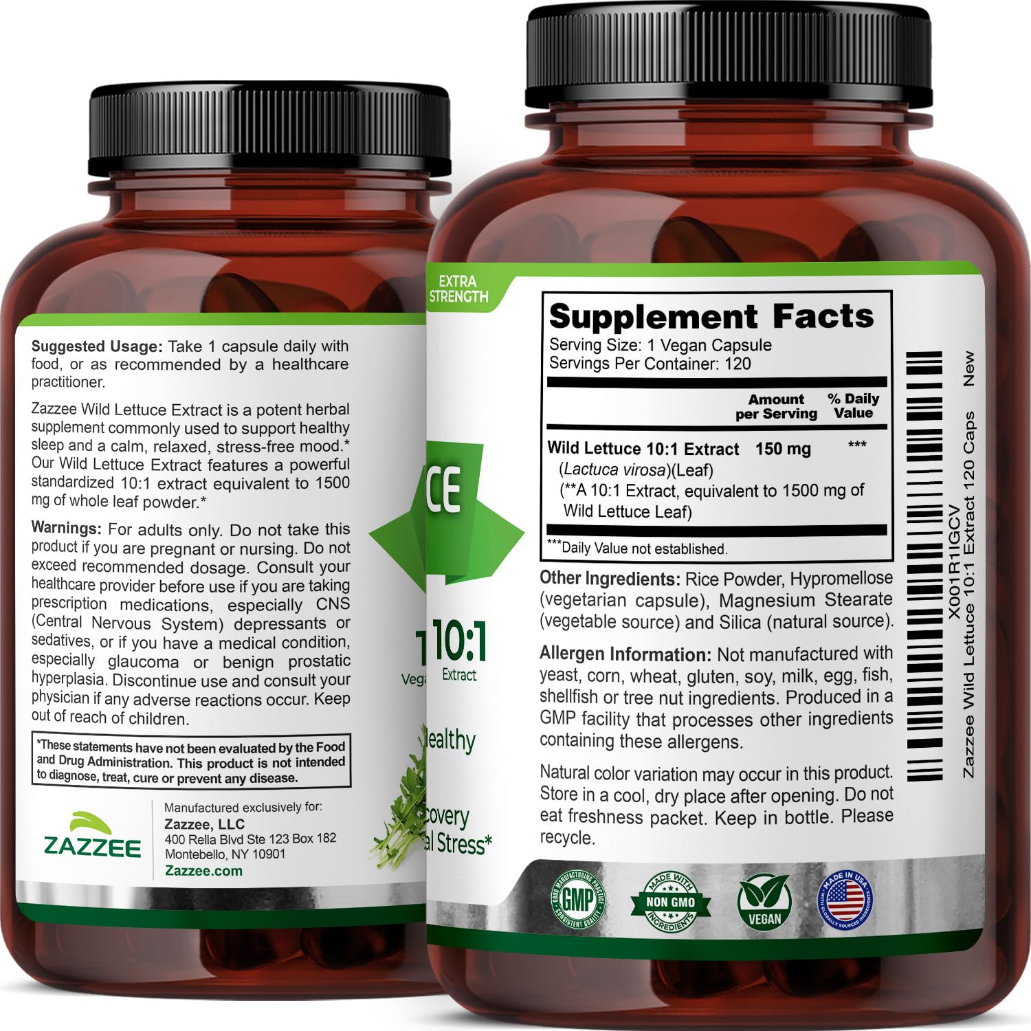 Zazzee Lactuca Virosa 10:1 extract vegan capsule